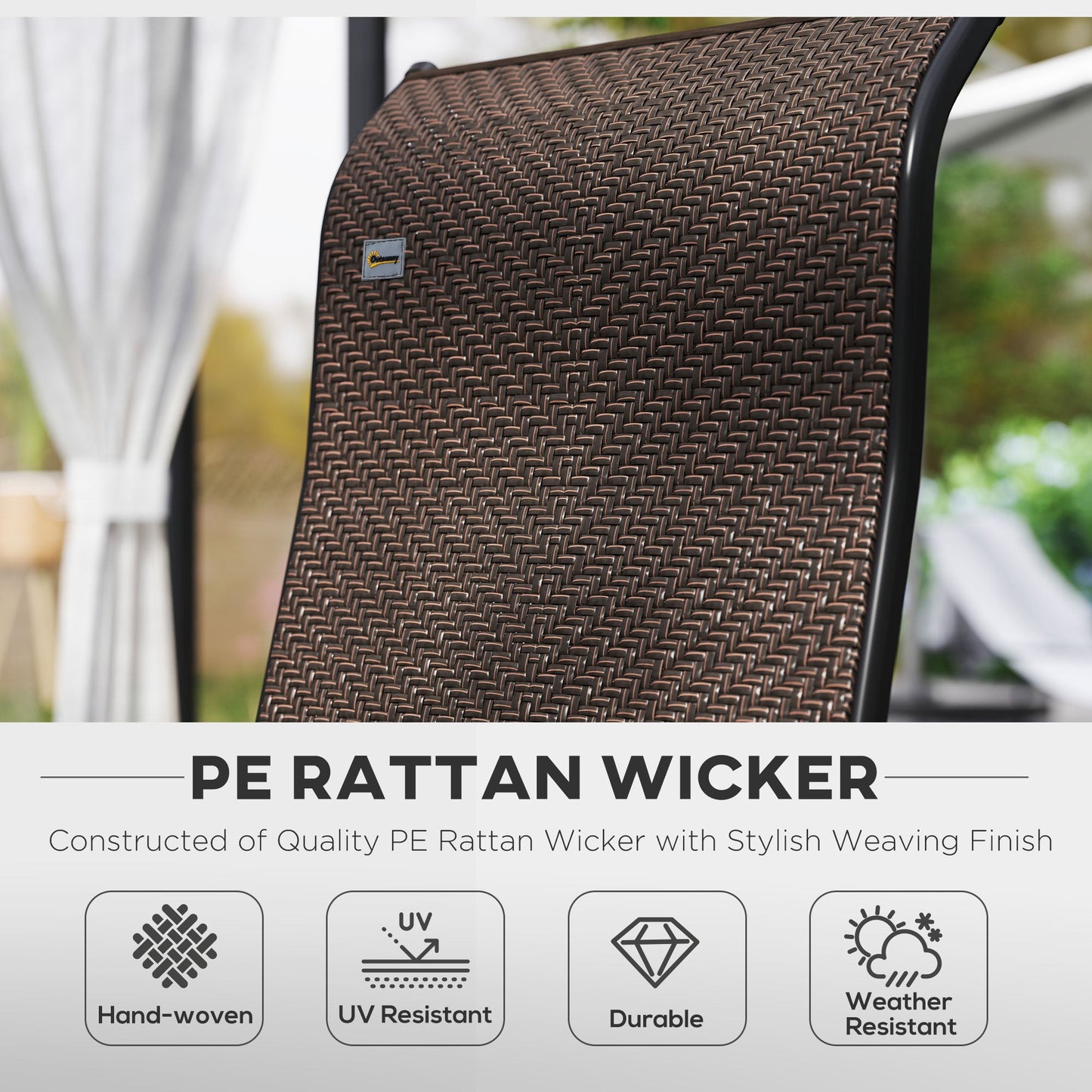 Set of 4 Outdoor Wicker Folding Chairs, Patio PE Rattan Dining Armrests Chair set with 7 Levels Adjustable Backrest, for Outdoors, Camping, Dark Brown