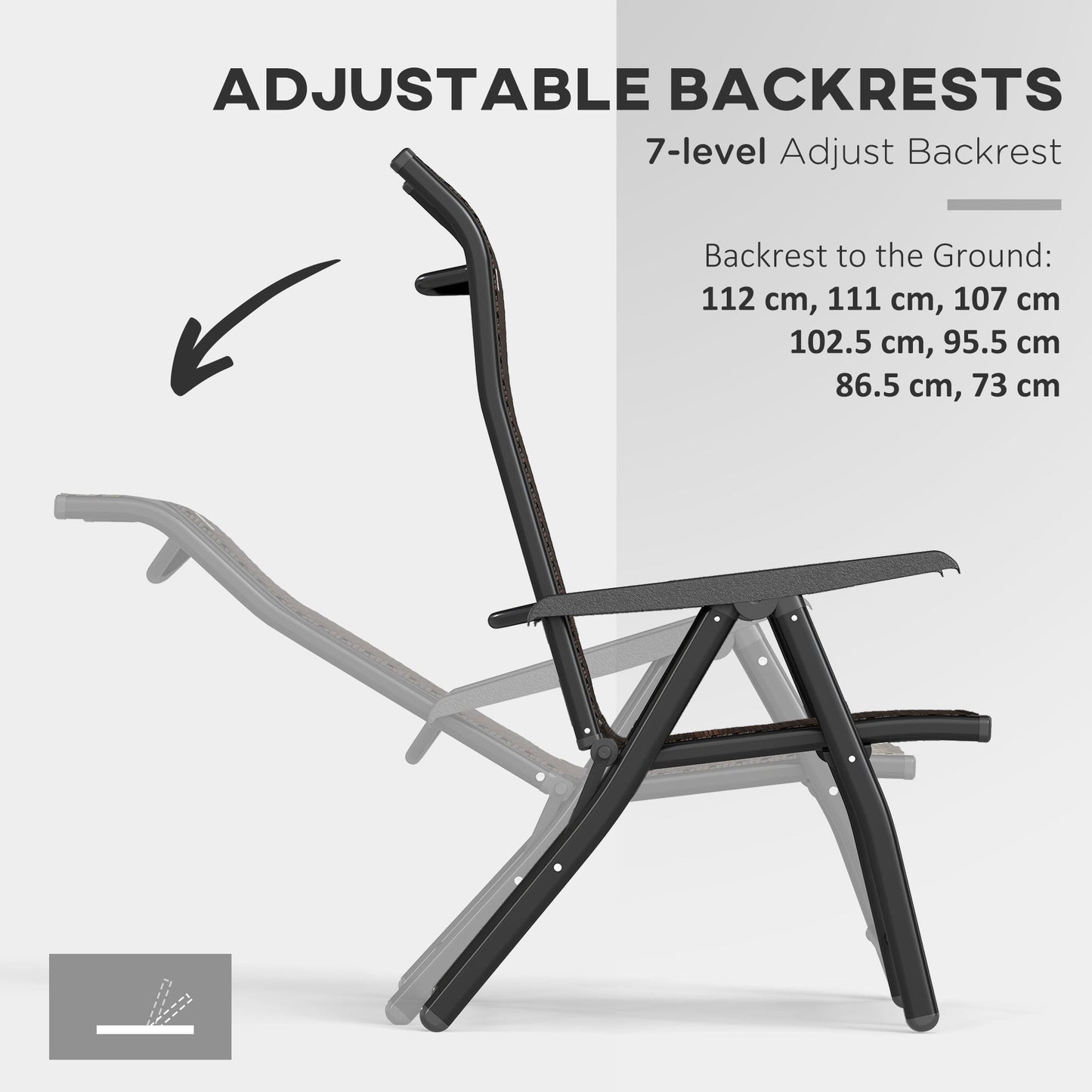 Set of 4 Outdoor Wicker Folding Chairs, Patio PE Rattan Dining Armrests Chair set with 7 Levels Adjustable Backrest, for Outdoors, Camping, Dark Brown