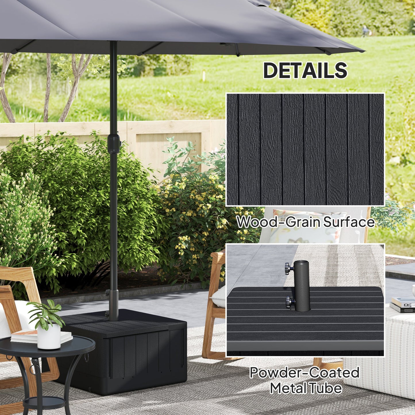 Garden Parasol Base Outdoor Umbrella Stand with Wheels Handles, Garden Umbrella Base, Filled Up to 80kg with Stand or 50kg with Water for 38, 48 mm Poles, Black