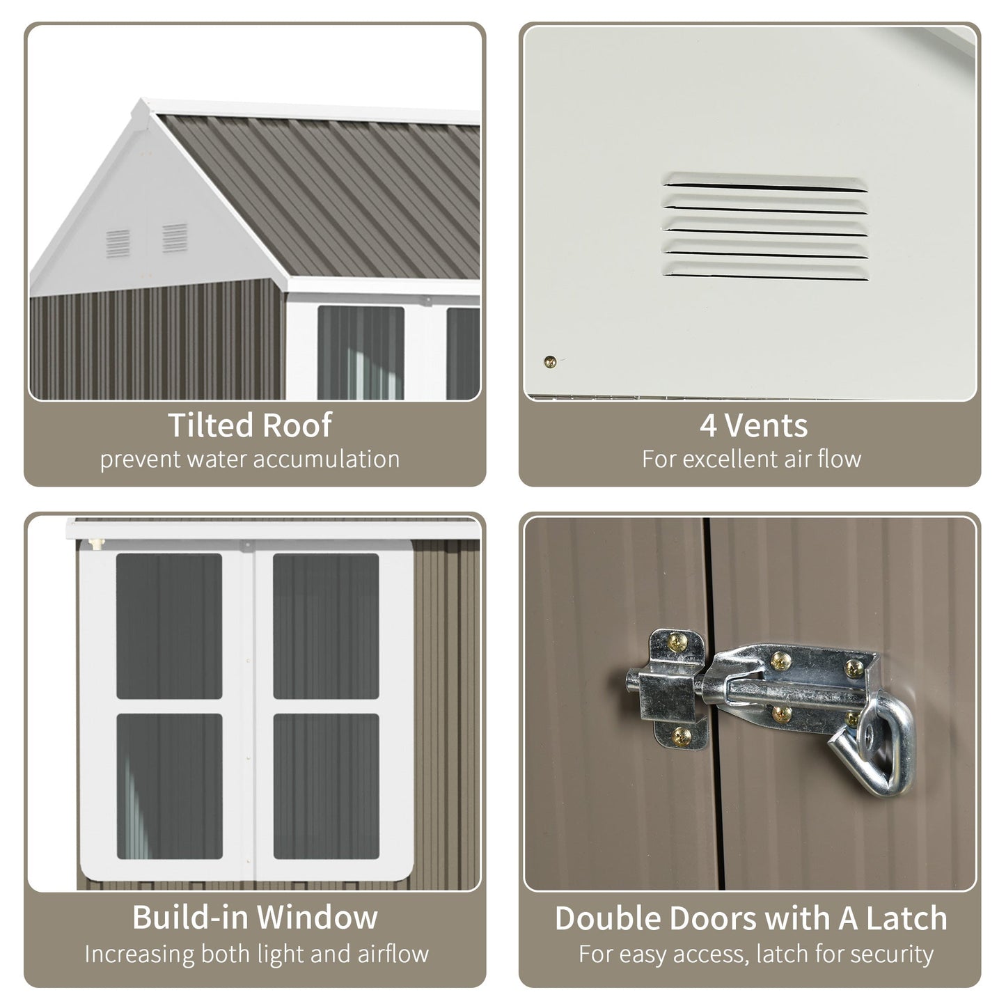 8 x 6 ft Garden Shed, Metal Shed with Single Door, Window and Air Vents, Galvanised Outdoor Lockable Tool Storage House, Grey