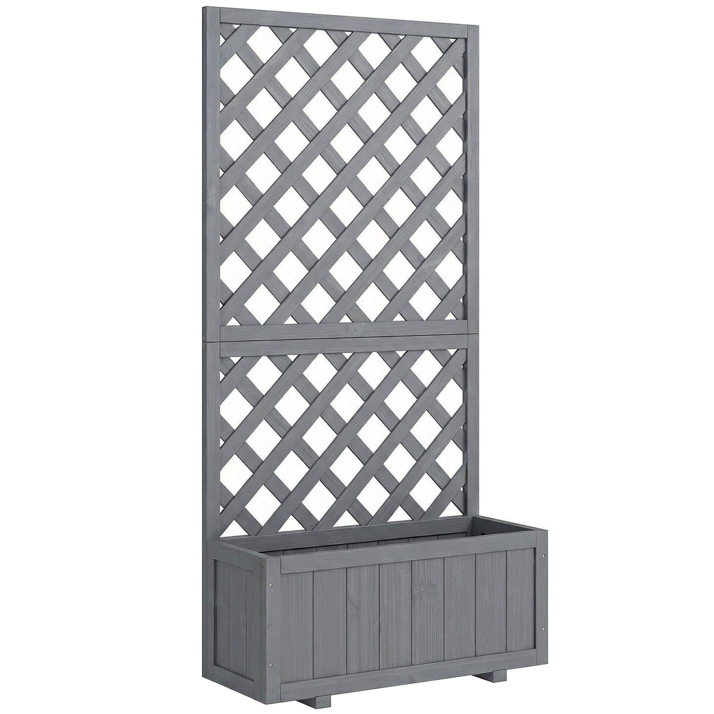 Wood Planter with Trellis for Climbing Plants, Raised Bed, Planter Box with Drainage Holes to Grow Vegetables, Herbs and Flowers for Garden, Patio, Yard, Grey