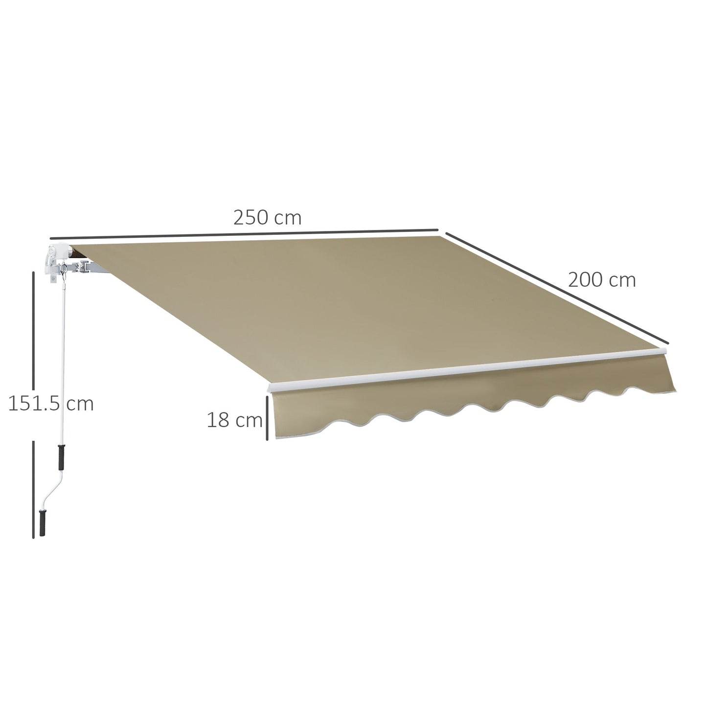 2.5m x 2m Garden Patio Manual Awning Canopy Sun Shade Shelter Retractable with Winding Handle Khaki