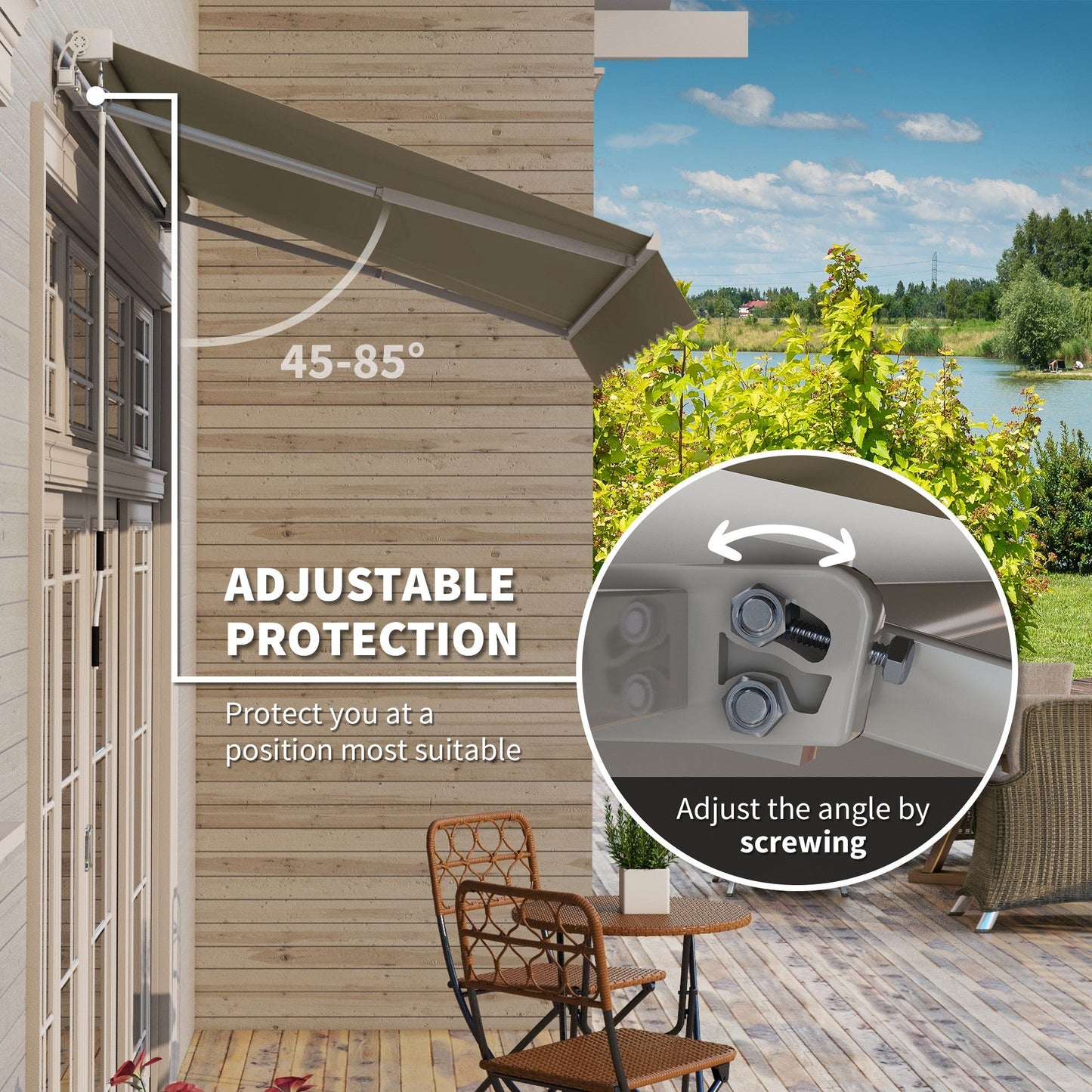 2.5m x 2m Garden Patio Manual Awning Canopy Sun Shade Shelter Retractable with Winding Handle Khaki