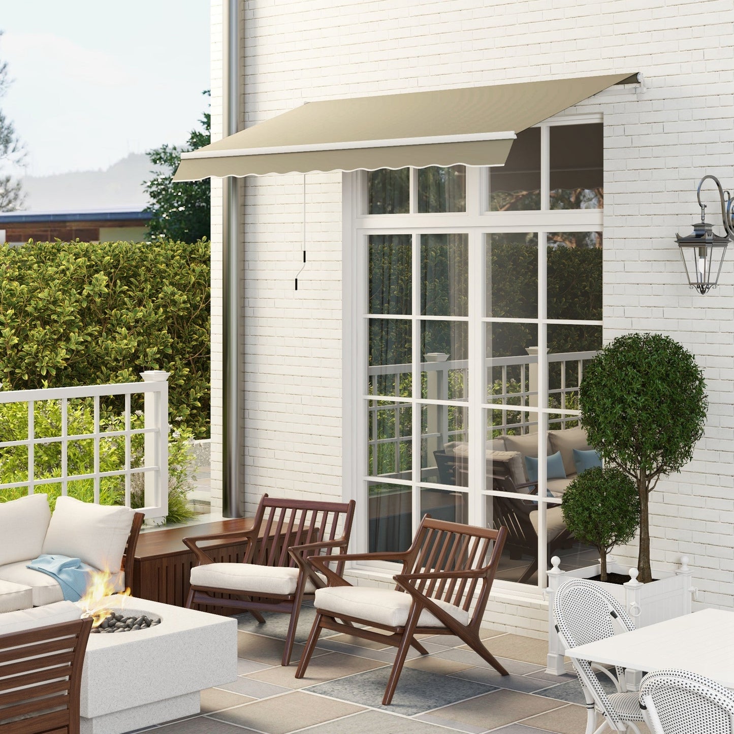 2.5m x 2m Garden Patio Manual Awning Canopy Sun Shade Shelter Retractable with Winding Handle Khaki