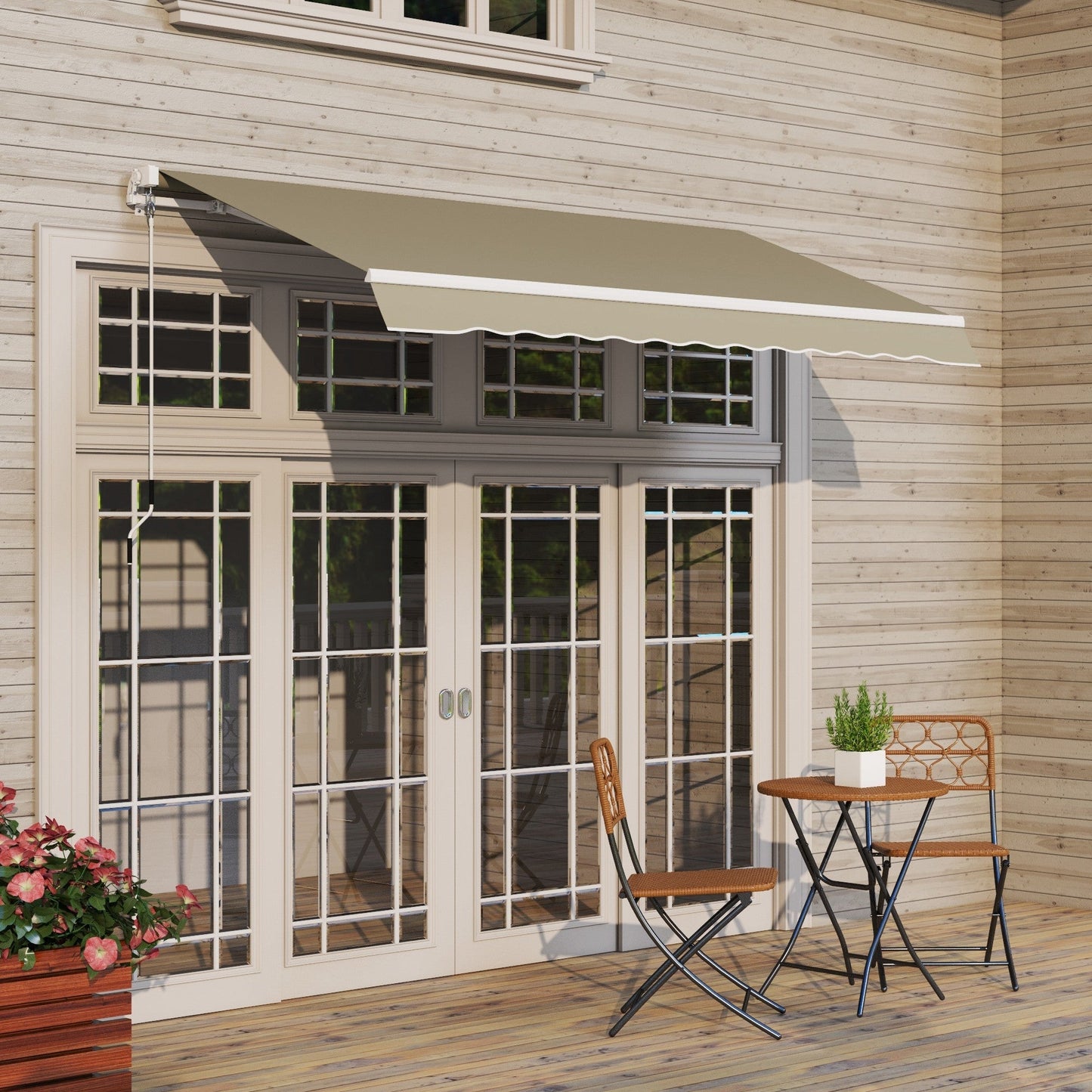 2.5m x 2m Garden Patio Manual Awning Canopy Sun Shade Shelter Retractable with Winding Handle Khaki