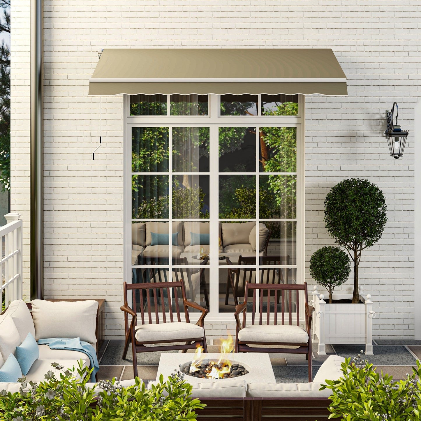 2.5m x 2m Garden Patio Manual Awning Canopy Sun Shade Shelter Retractable with Winding Handle Khaki