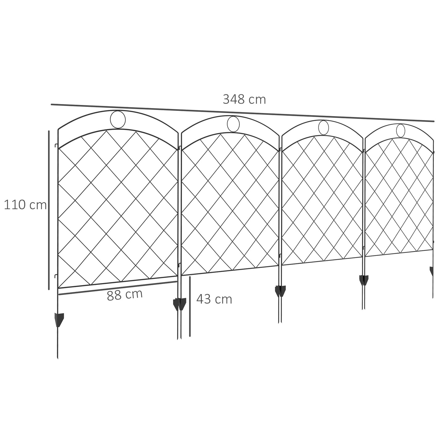 Decorative Garden Fencing, 43in x 11.4ft Outdoor Picket Fence Panels, 4PCs Rustproof Steel Wire Landscape Flower Bed Border Edging Animal Barrier, Black