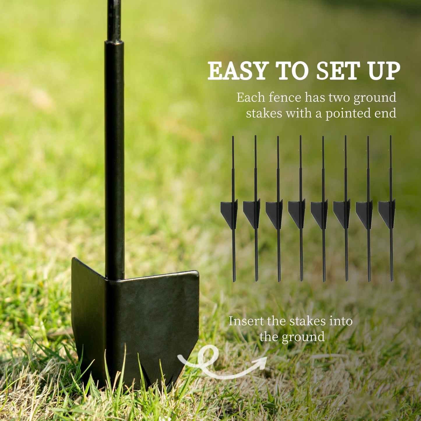 Decorative Garden Fencing, 43in x 11.4ft Outdoor Picket Fence Panels, 4PCs Rustproof Steel Wire Landscape Flower Bed Border Edging Animal Barrier, Black
