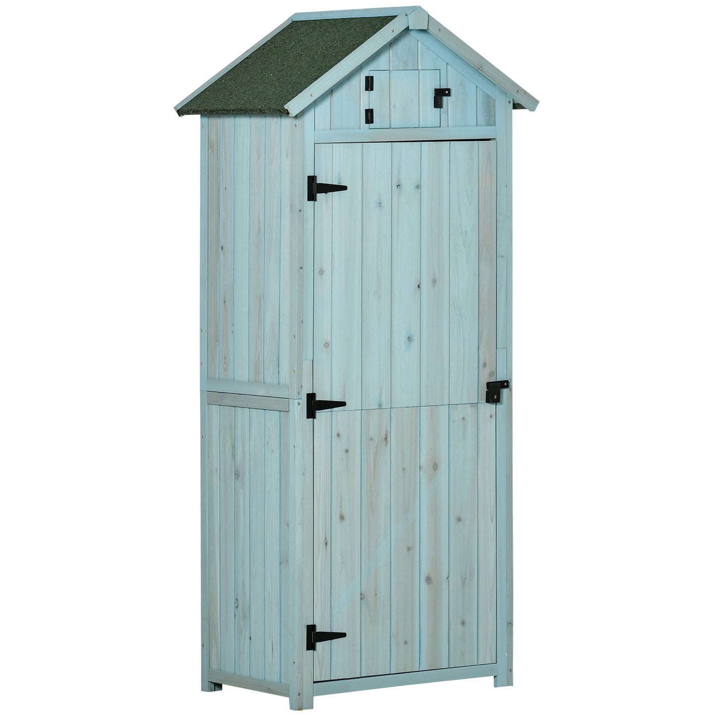 Garden Shed Vertical Utility 3 Shelves Shed Wood Outdoor Garden Tool Storage Unit Storage Cabinet, 77 x 54.2 x 179cm - Blue