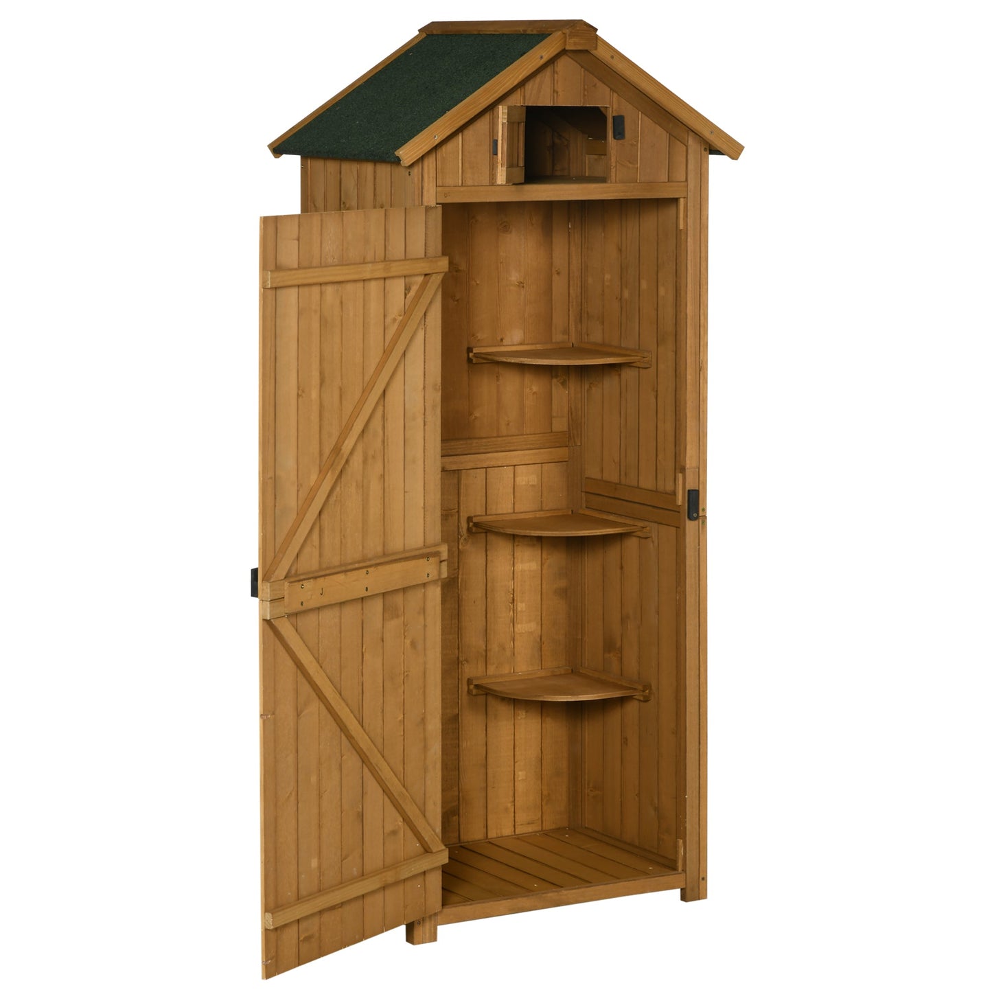 Garden Shed Vertical Utility 3 Shelves Shed Wood Outdoor Garden Tool Storage Unit Storage Cabinet, 77 x 54.2 x 179cm - Brown