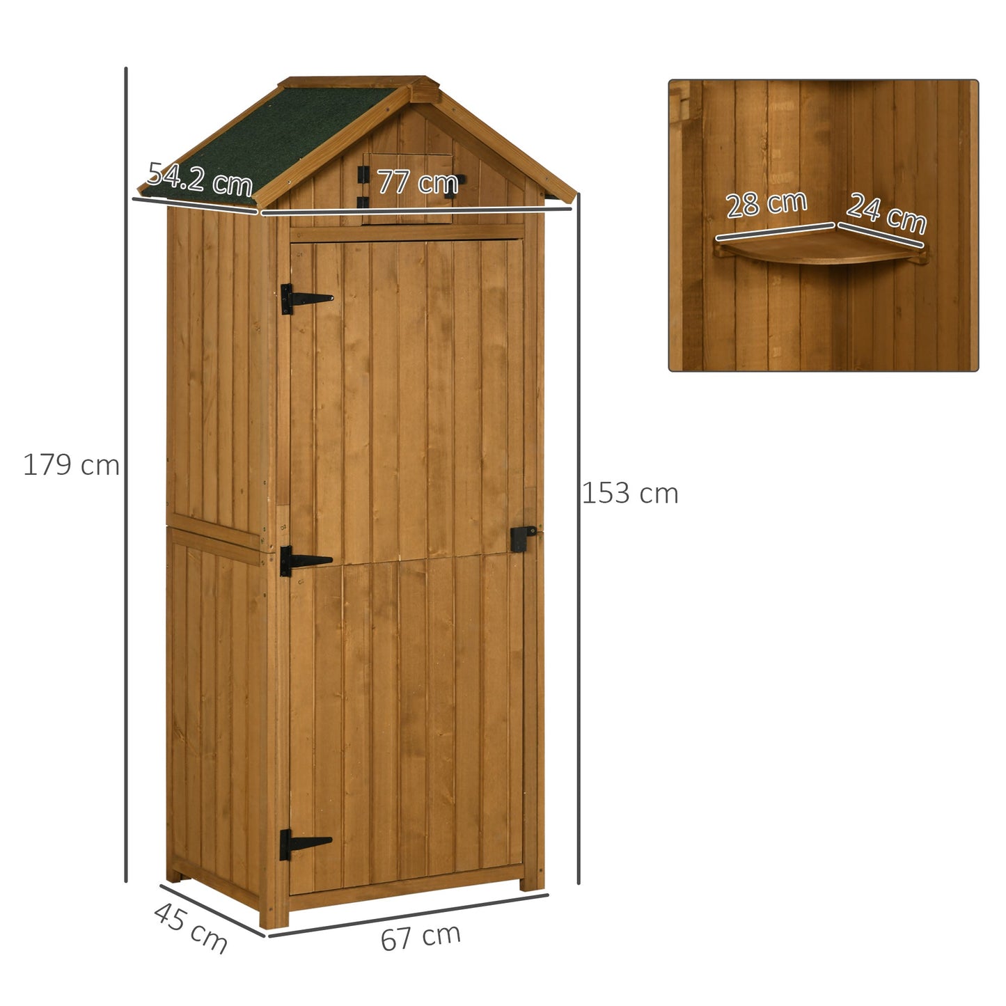 Garden Shed Vertical Utility 3 Shelves Shed Wood Outdoor Garden Tool Storage Unit Storage Cabinet, 77 x 54.2 x 179cm - Brown