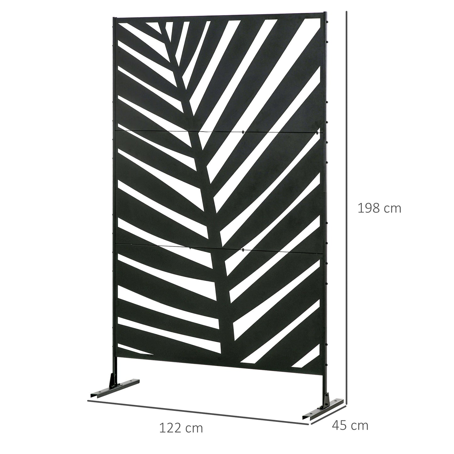 Decorative Privacy Screen with Stand, 6.5FT Freestanding Metal Outdoor Divider, Decorative Privacy Panel with Expansion Screws for Garden Patio Pool Hot Tub, Banana Leaf Style, Black