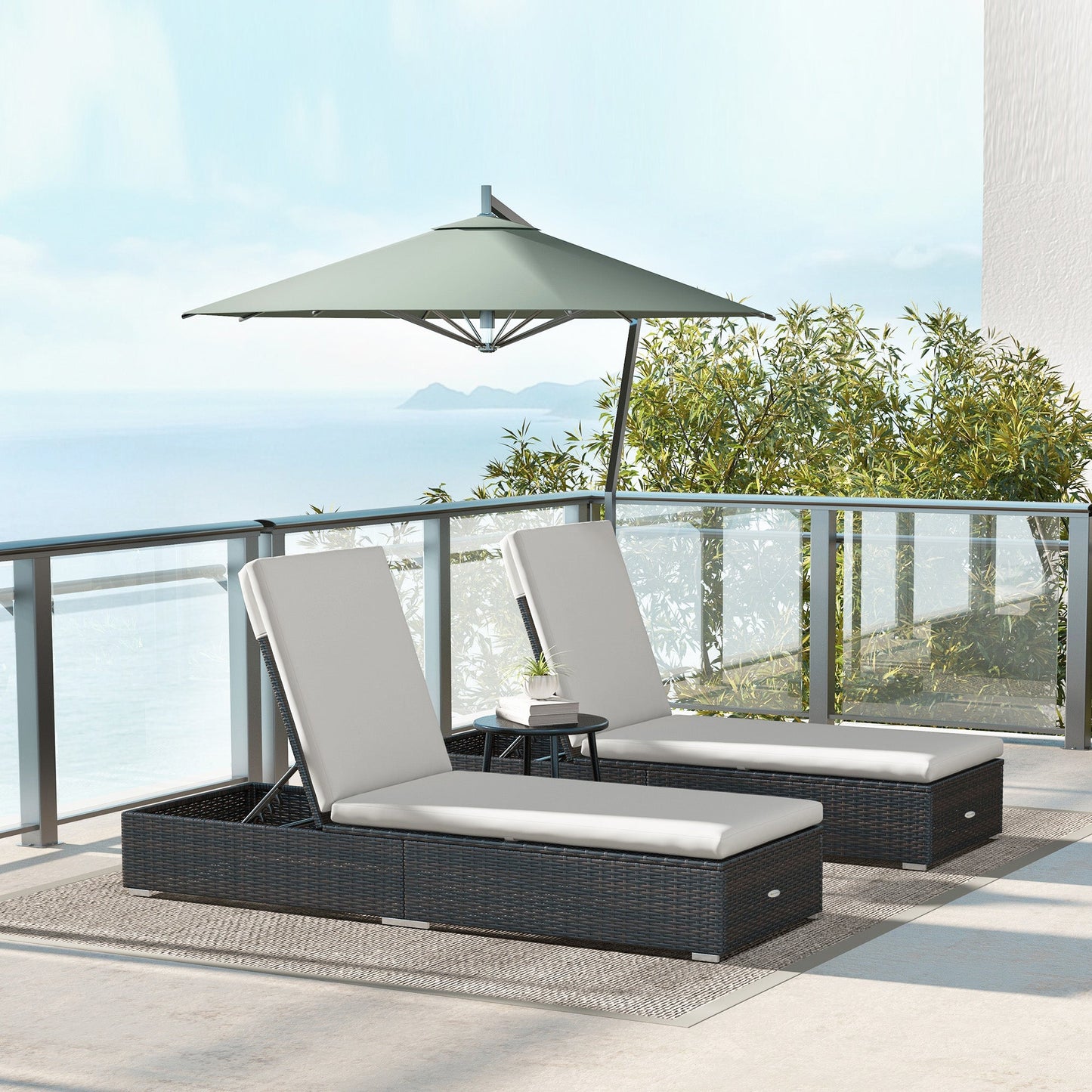 PE Rattan Sun Loungers Set of 2, Five-level Adjustable Recliner Chairs w/ Soft Padded Cushion for Patio, Garden, Mixed Brown