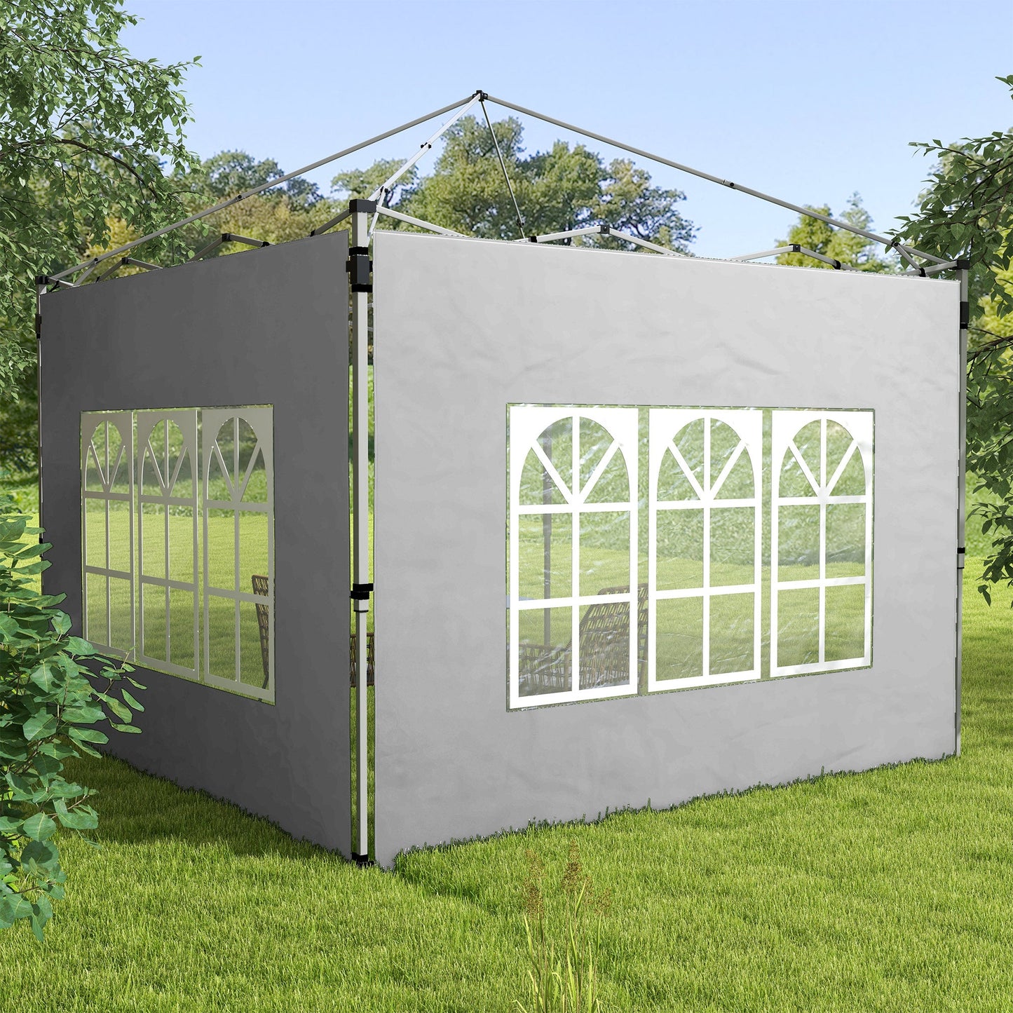 Gazebo Side Panels with Window for 3x3(m) or 3x4m Pop Up Gazebo, 2 Pack Sides Replacement, Grey