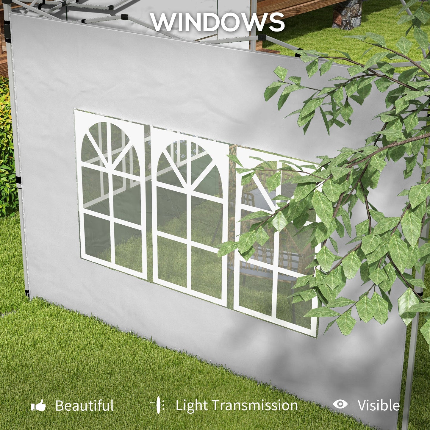 Gazebo Side Panels with Window for 3x3(m) or 3x4m Pop Up Gazebo, 2 Pack Sides Replacement, Grey