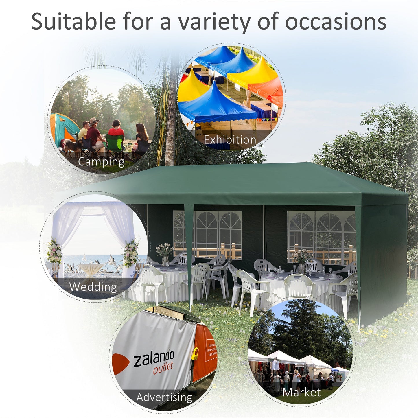 6 x 3 m Party Tent Gazebo Marquee Outdoor Patio Canopy Shelter with Windows and Side Panels Green
