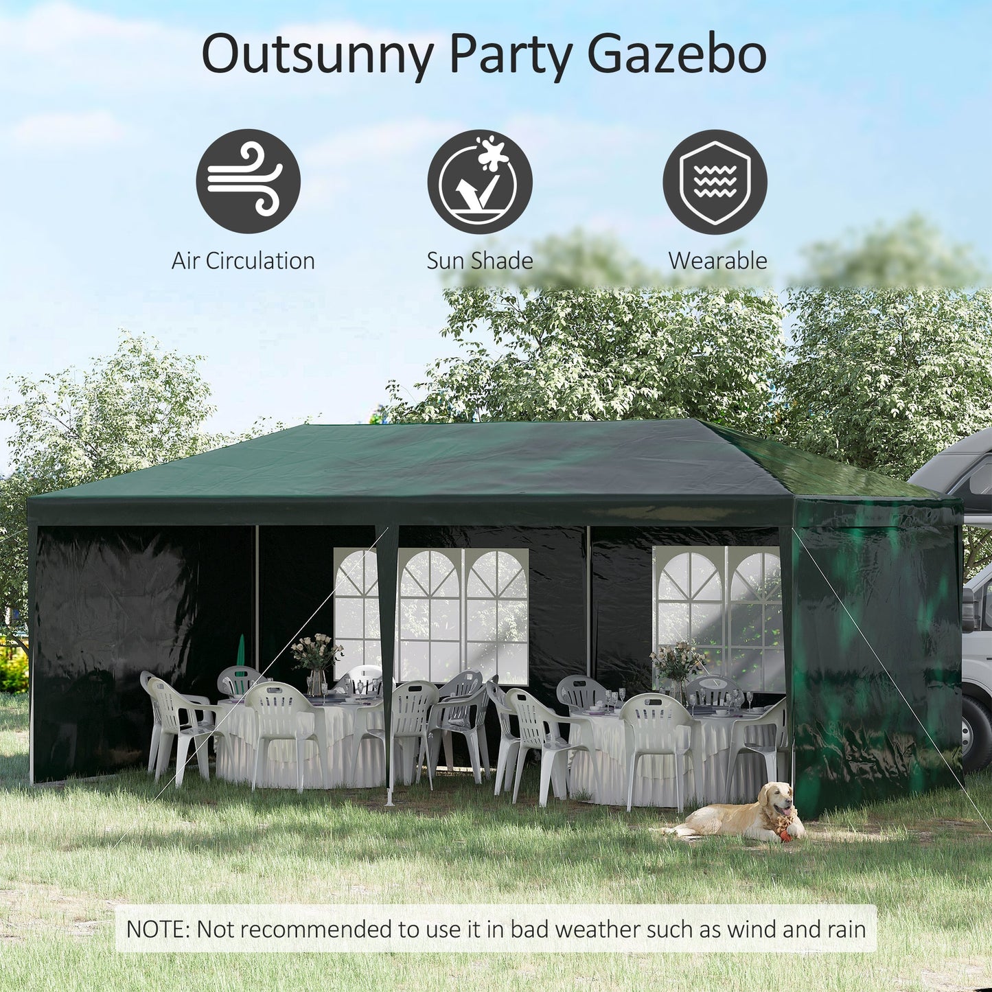 6 x 3 m Party Tent Gazebo Marquee Outdoor Patio Canopy Shelter with Windows and Side Panels Green