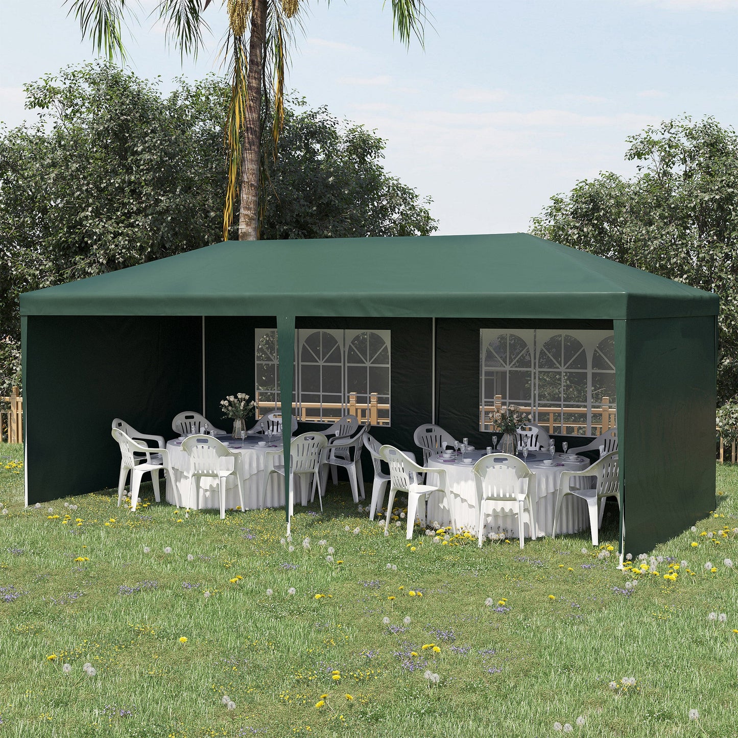 6 x 3 m Party Tent Gazebo Marquee Outdoor Patio Canopy Shelter with Windows and Side Panels Green