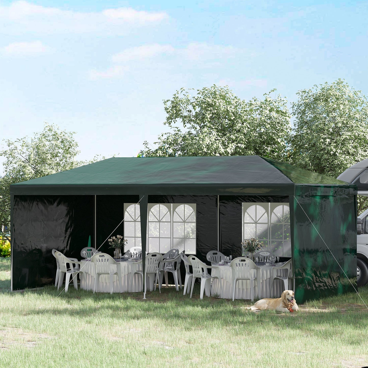 6 x 3 m Party Tent Gazebo Marquee Outdoor Patio Canopy Shelter with Windows and Side Panels Green