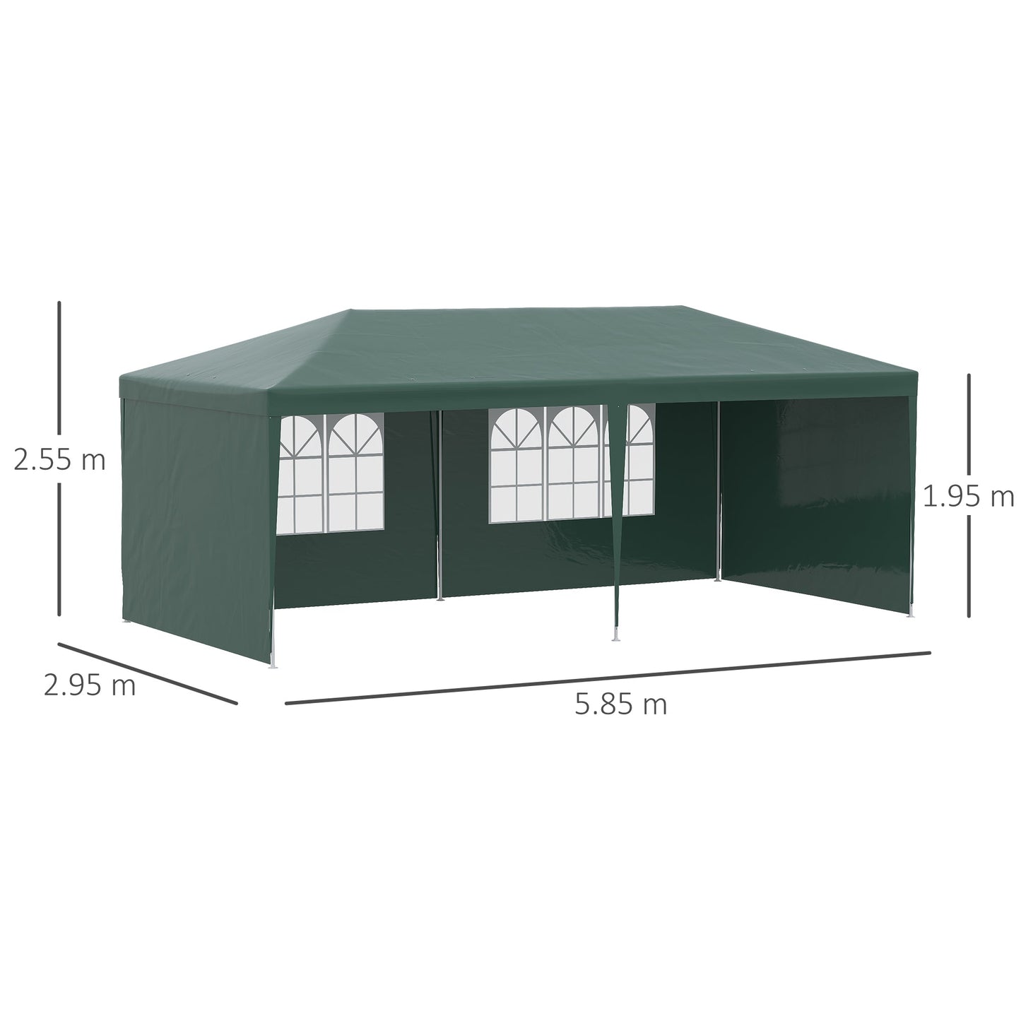 6 x 3 m Party Tent Gazebo Marquee Outdoor Patio Canopy Shelter with Windows and Side Panels Green