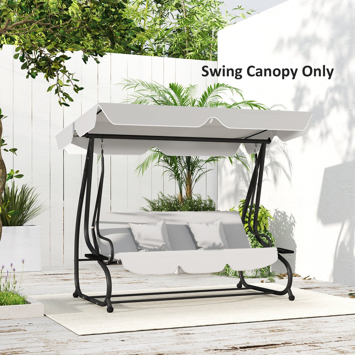 Garden Swing Canopy Replacement 3 Seater, Waterproof Garden Swing Seat Canopy Cover, Windproof Anti-UV Sun Shade (Canopy Only) for Patio, Balcony, Light Grey