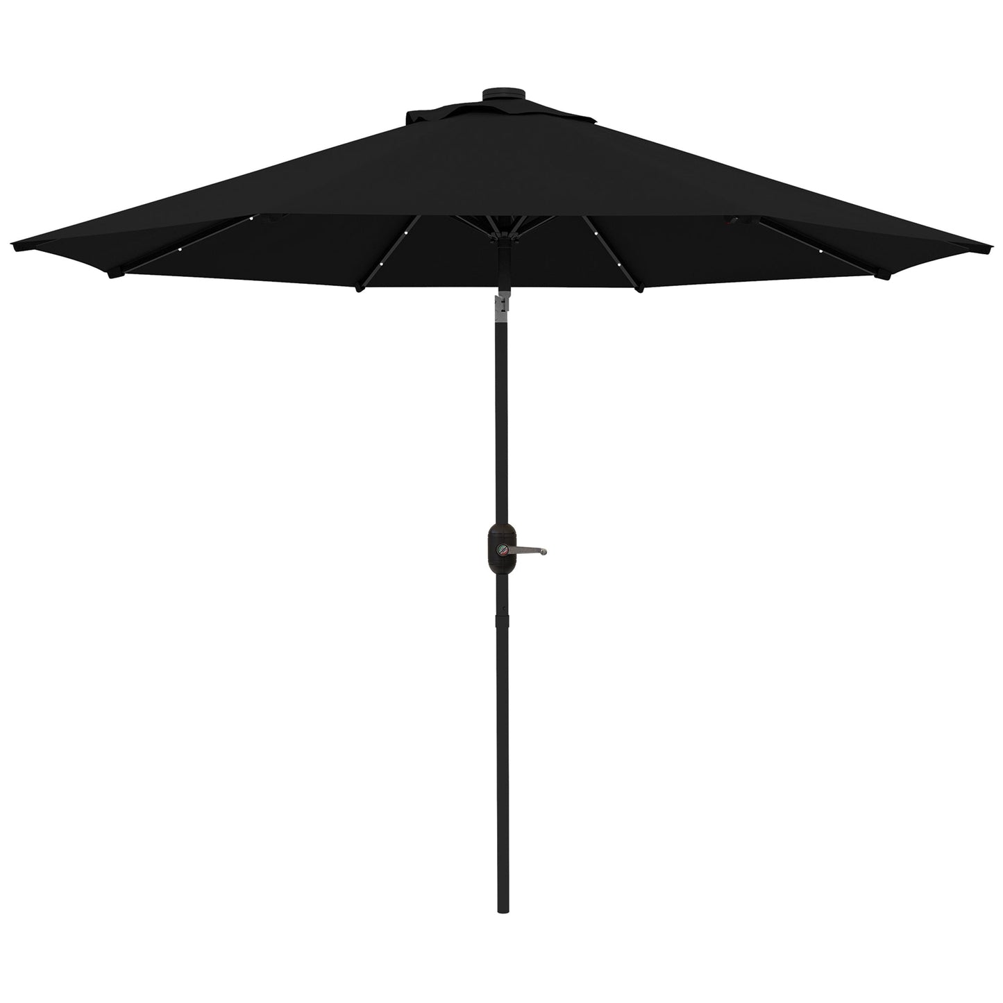 2.7m Patio Garden Umbrella Outdoor Parasol with Tilt Crank and 24 LEDs Lights (Black)