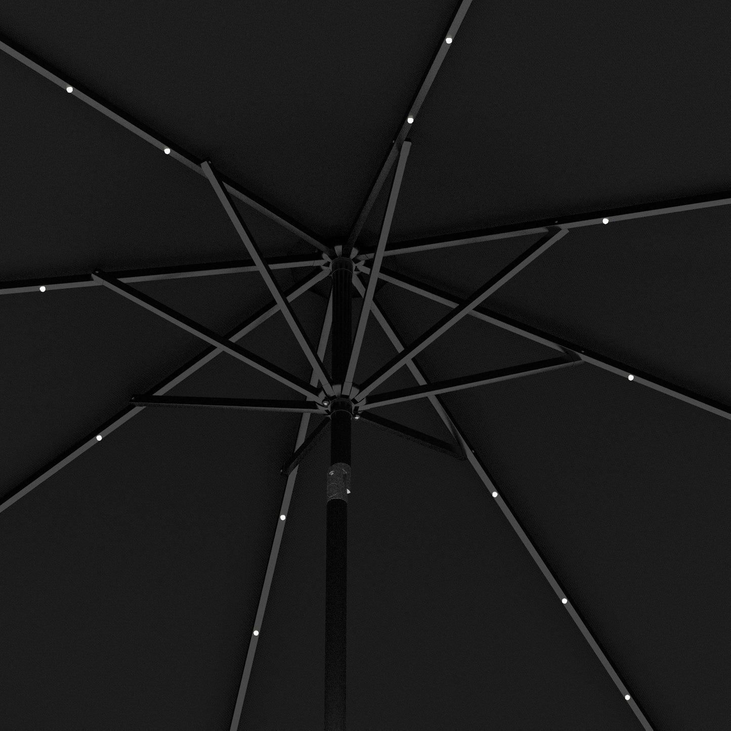 2.7m Patio Garden Umbrella Outdoor Parasol with Tilt Crank and 24 LEDs Lights (Black)