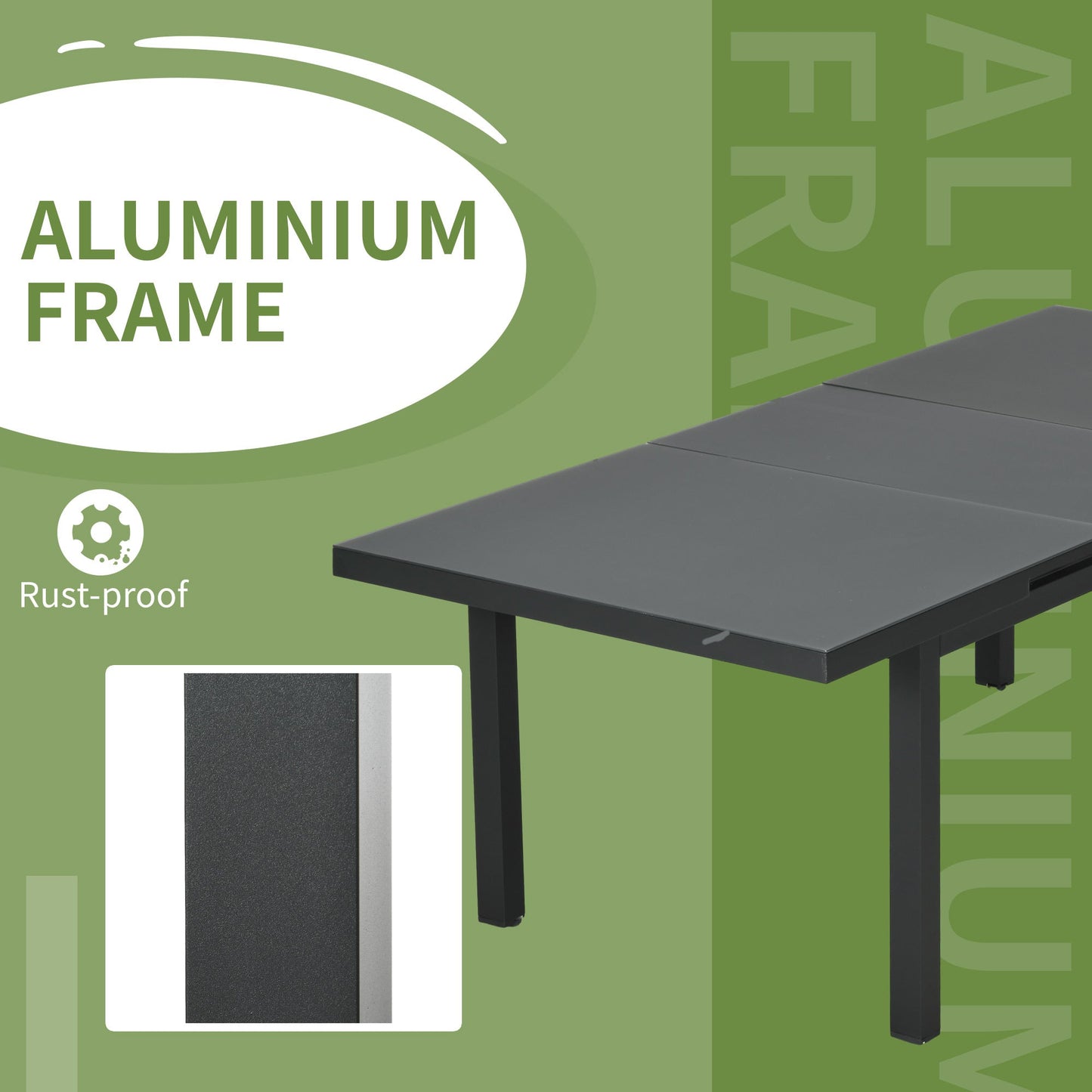 Extending Garden Table, Rectangle Outdoor Dining Table for 6-8, Aluminium Frame, for Lawn Balcony - Charcoal Grey
