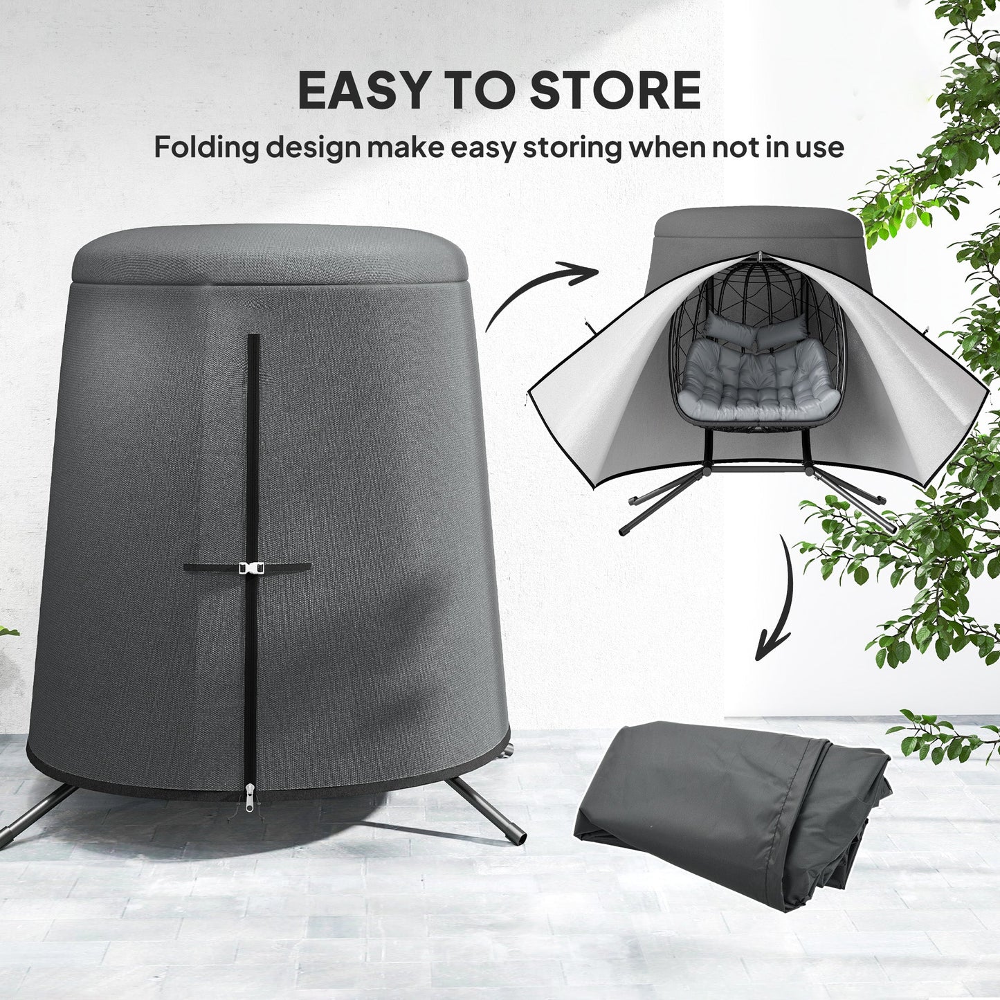 Hanging Egg Chair Cover, Outdoor Single Swing Chair Cover, Waterproof Anti-dust Furniture Protector with Zipper, 300D Oxford Fabric for 200 x 230 cm Stand, Grey