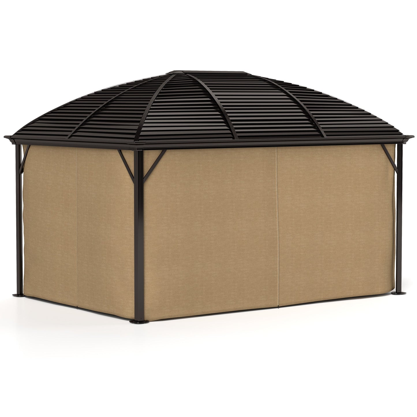 3 x 4m Hardtop Gazebo Canopy with Metal Roof, Aluminium Gazebo Permanent Pavilion with Netting and Curtains, Brown