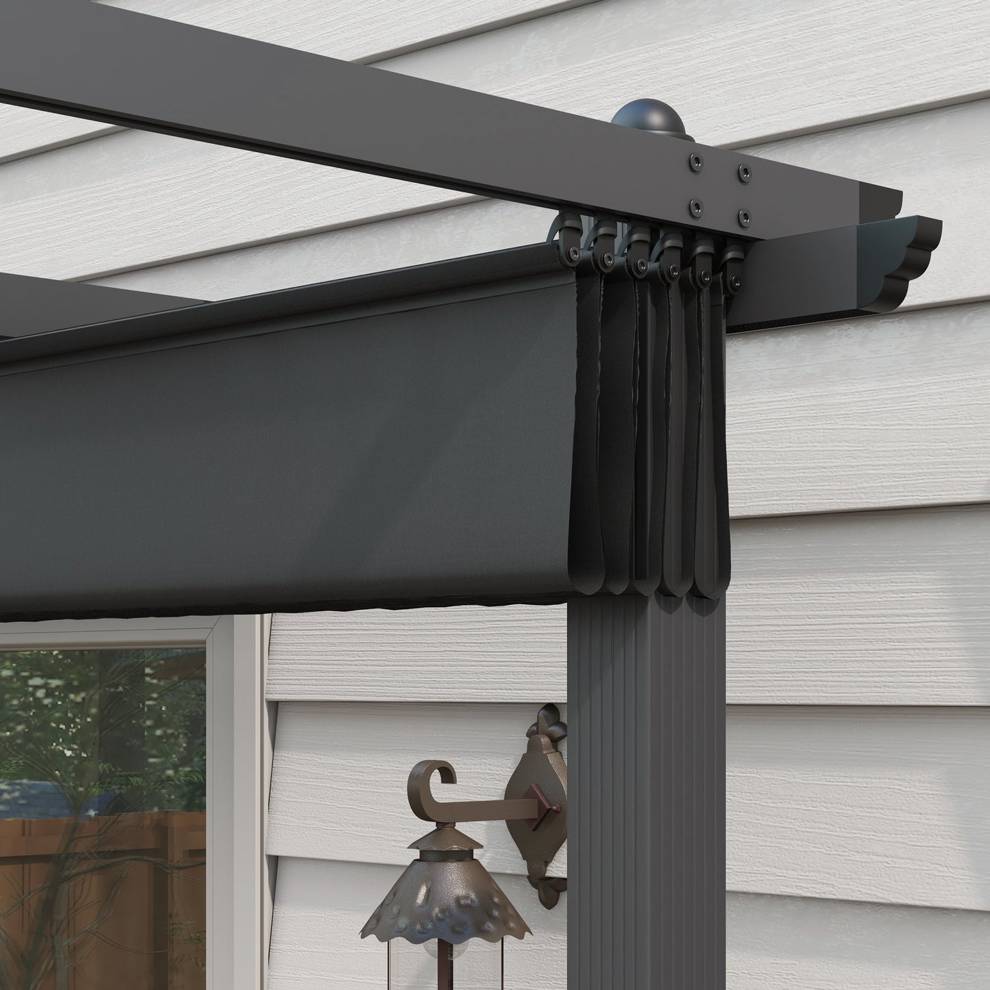 3 x 4m Pergola with Retractable Roof, Aluminium Frame Garden Gazebo Canopy Outdoor Sun Shade Shelter for Grill, Patio, Deck, Dark Grey
