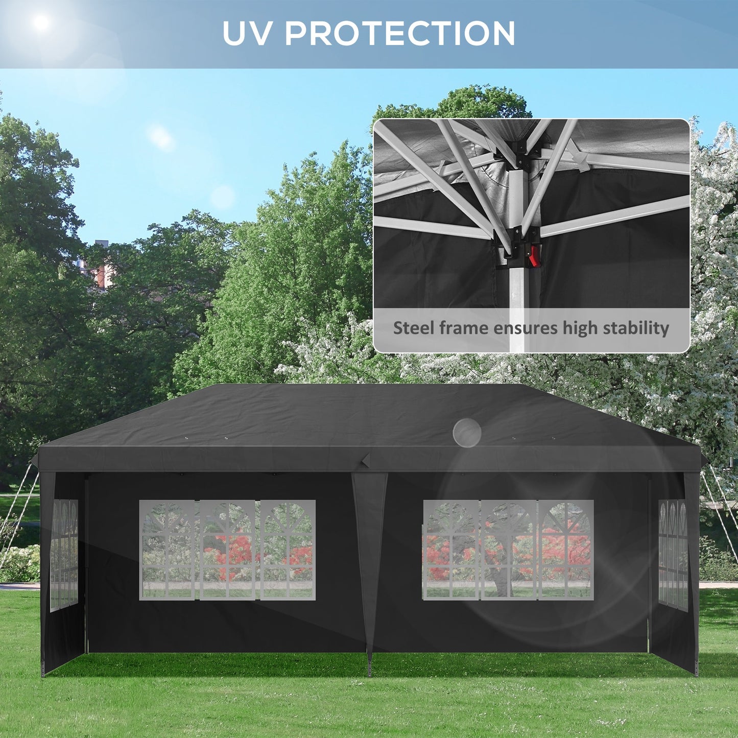 3 x 6m Garden Pop Up Gazebo, Height Adjustable Marquee Party Tent with Sidewalls, Storage Bag, Black