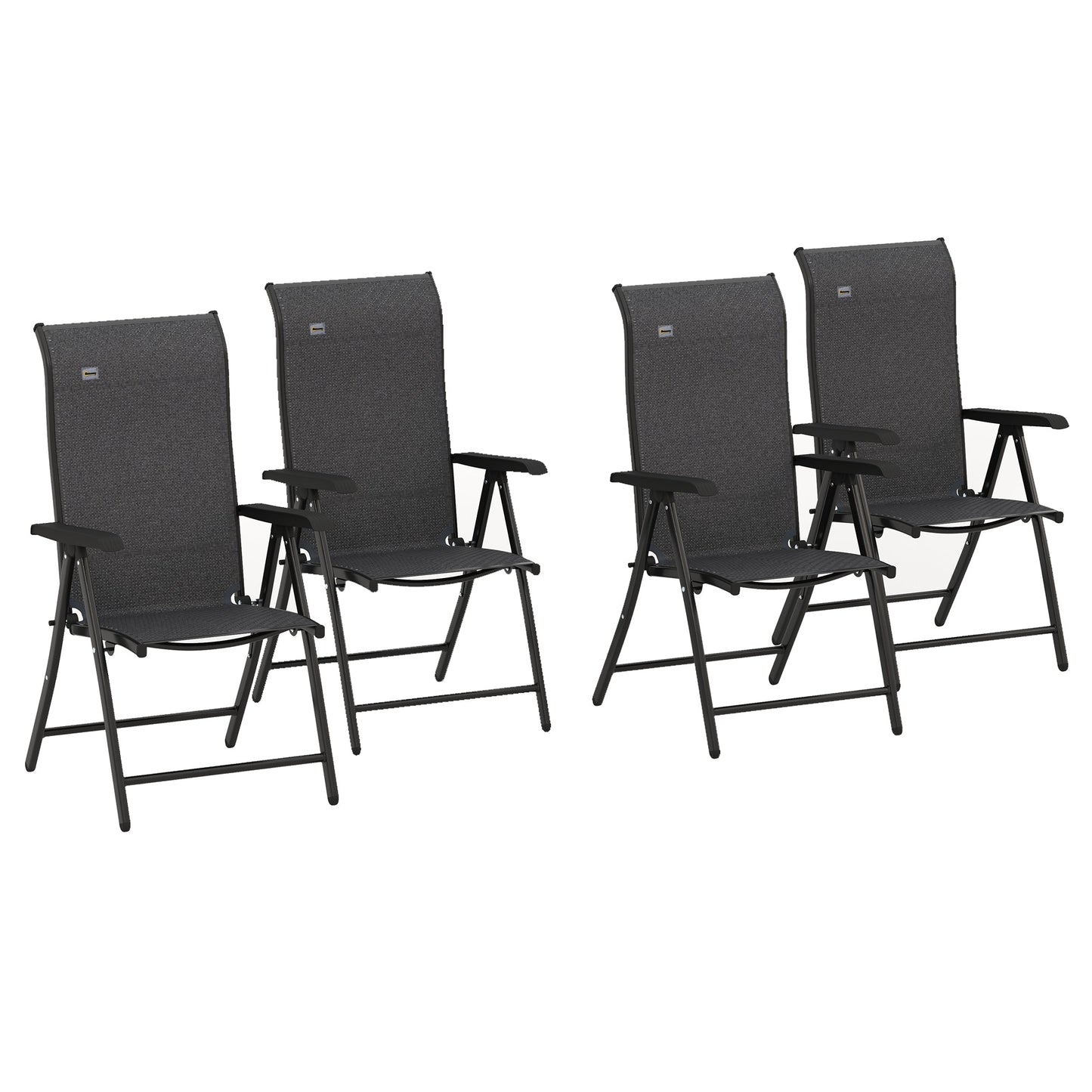 Set of 4 Outdoor Wicker Folding Chairs, Patio PE Rattan Dining Armrests Chair set with 7 Levels Adjustable Backrest, for Outdoors, Camping, Grey
