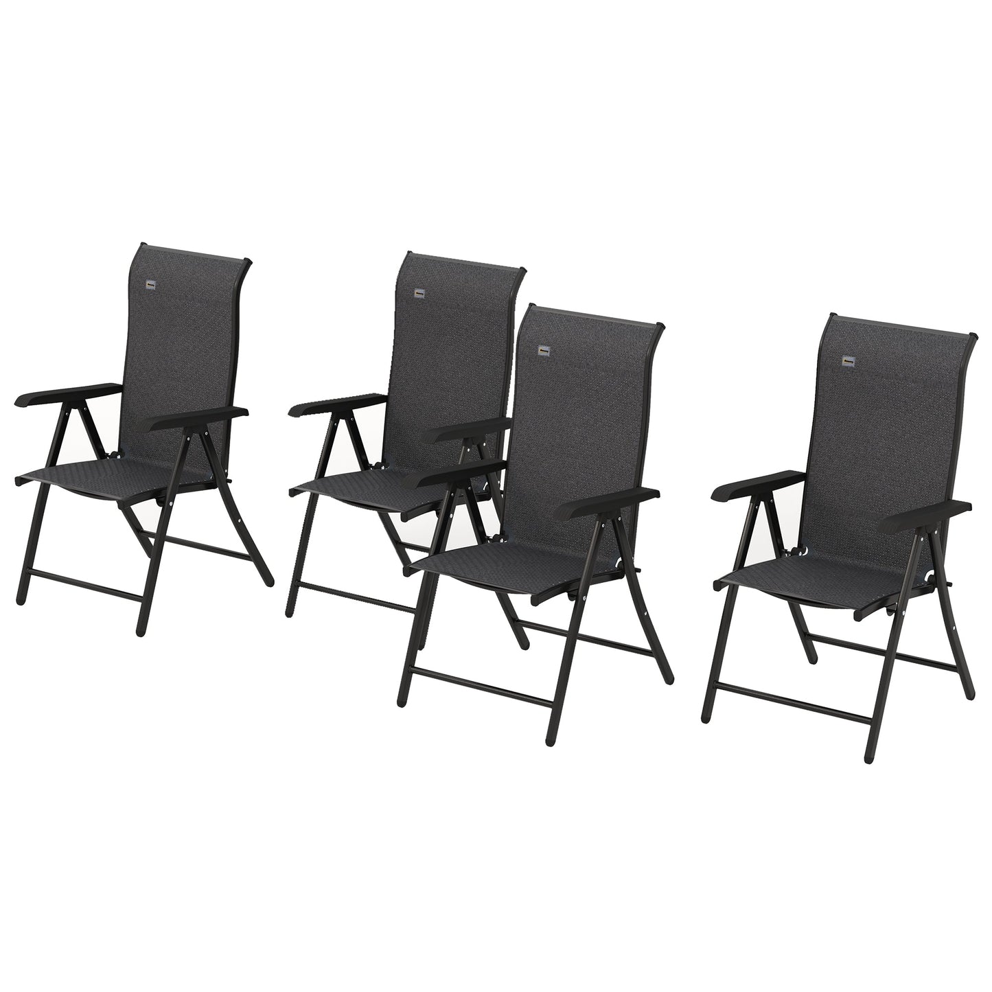 Set of 4 Outdoor Wicker Folding Chairs, Patio PE Rattan Dining Armrests Chair set with 7 Levels Adjustable Backrest, for Outdoors, Camping, Grey