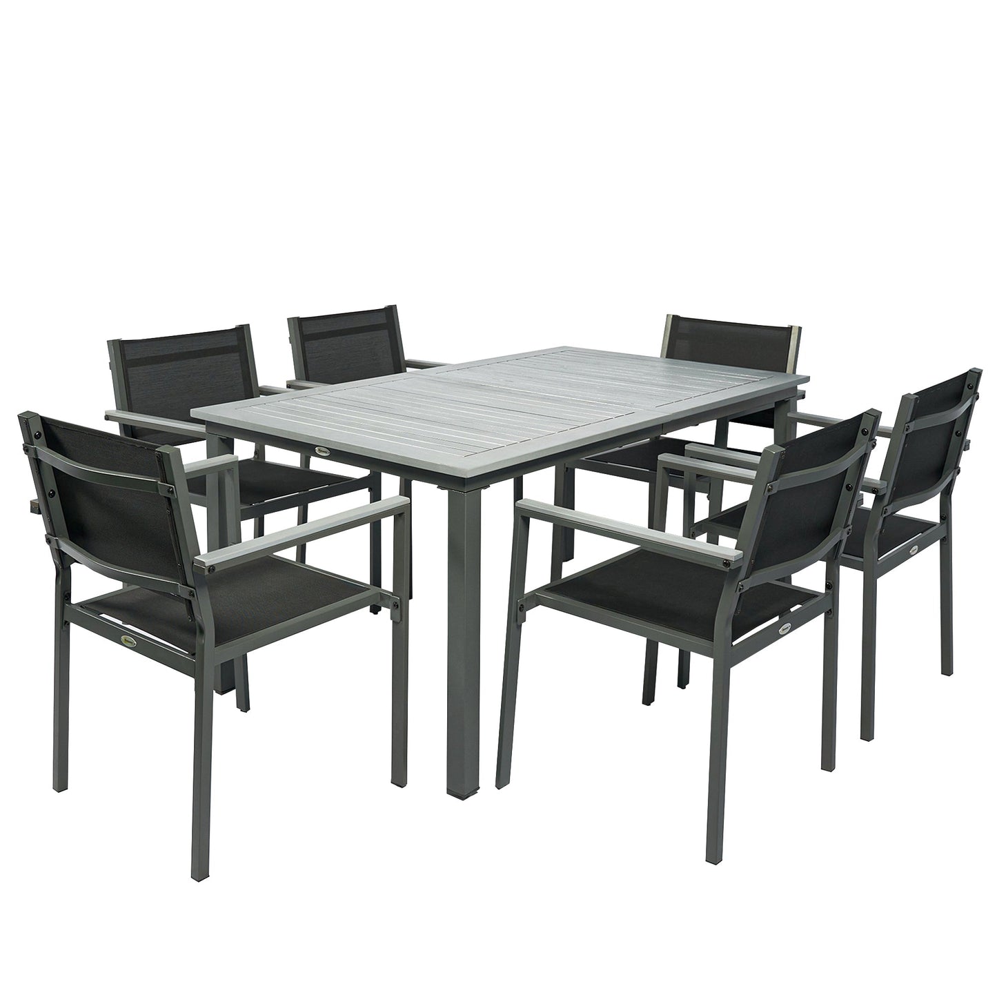 Garden Dining Set with Acacia Wood Table Top, Outdoor Table and Stackable Chairs Set for 6 with Texteline Seat, for Patio, Conservatory, Terrace, Grey