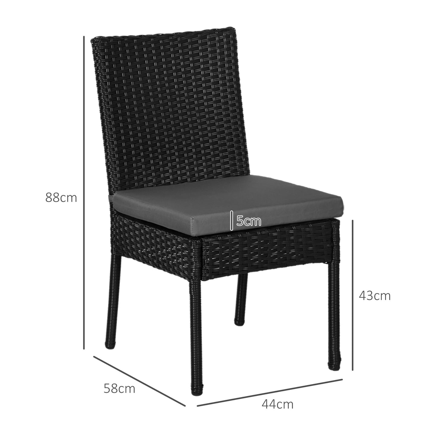 4 Pieces PE Rattan Garden Chairs with Cushion, Patio Wicker Dining Chairs with Backrest for Patio, Deck, Garden, Black
