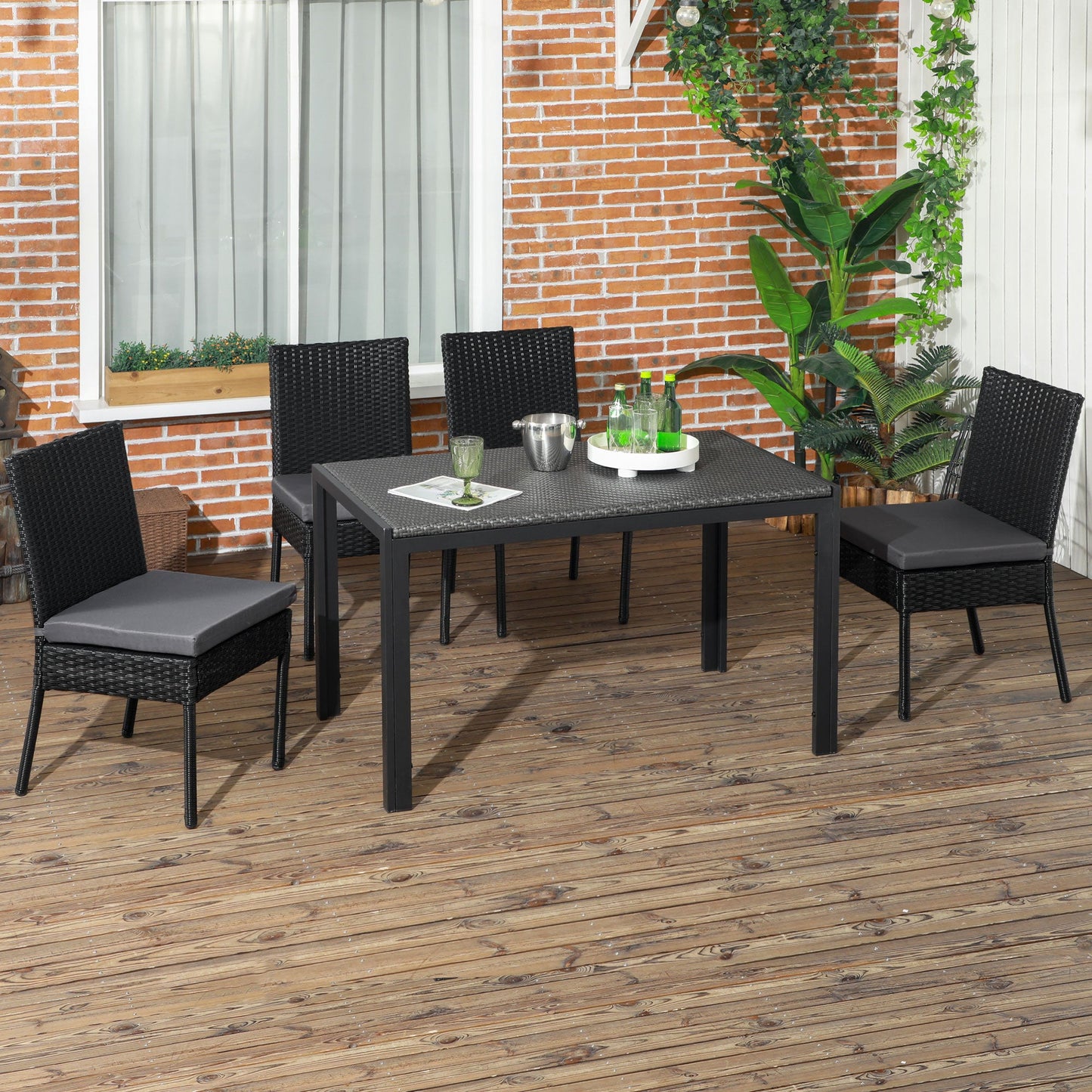 4 Pieces PE Rattan Garden Chairs with Cushion, Patio Wicker Dining Chairs with Backrest for Patio, Deck, Garden, Black