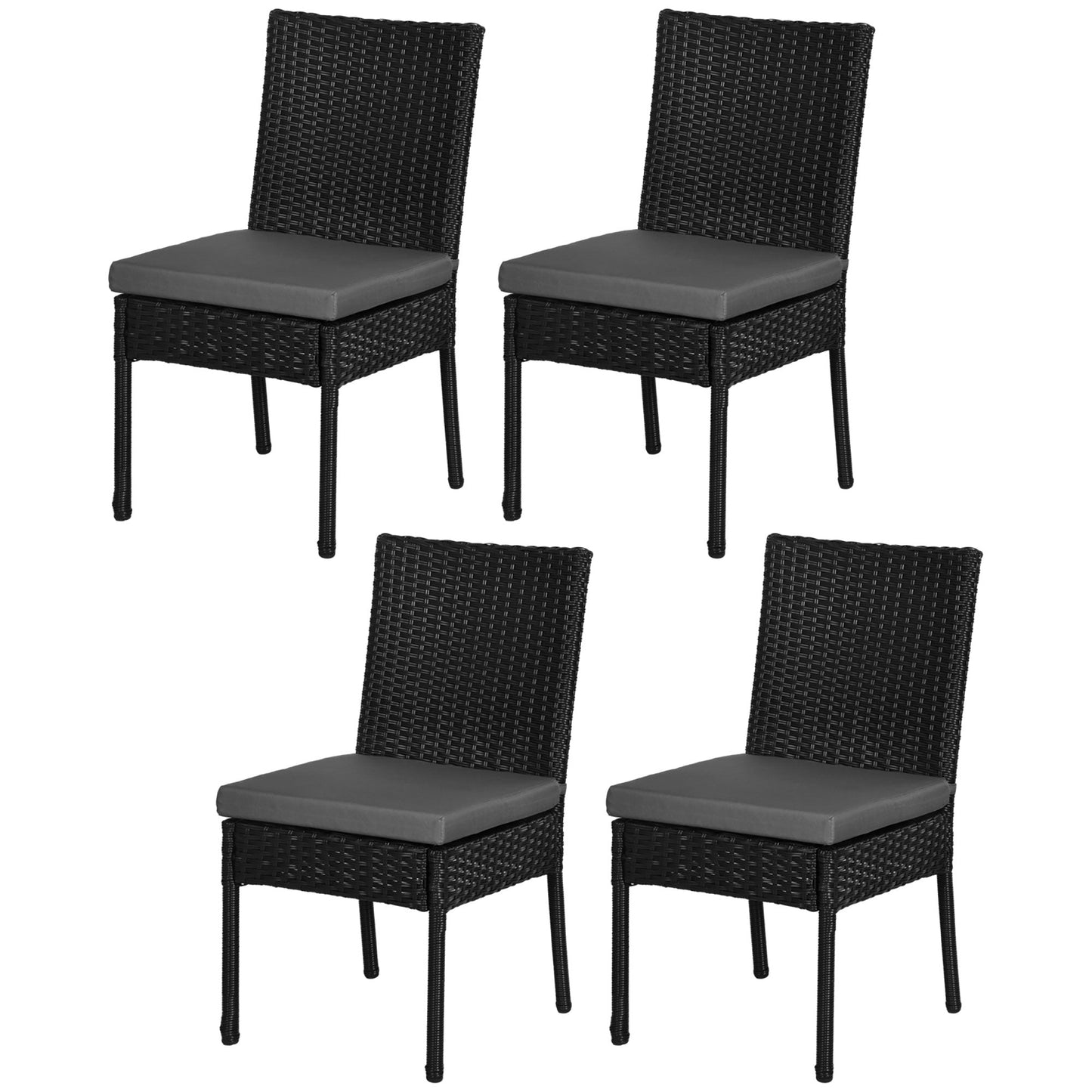 4 Pieces PE Rattan Garden Chairs with Cushion, Patio Wicker Dining Chairs with Backrest for Patio, Deck, Garden, Black