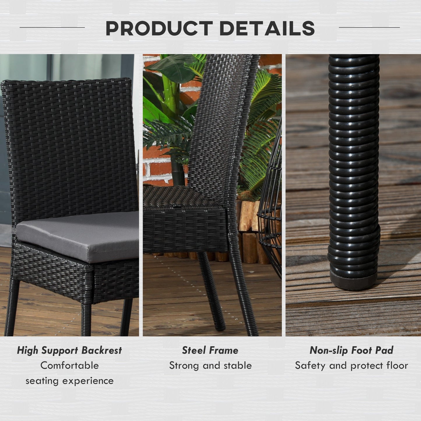 4 Pieces PE Rattan Garden Chairs with Cushion, Patio Wicker Dining Chairs with Backrest for Patio, Deck, Garden, Black