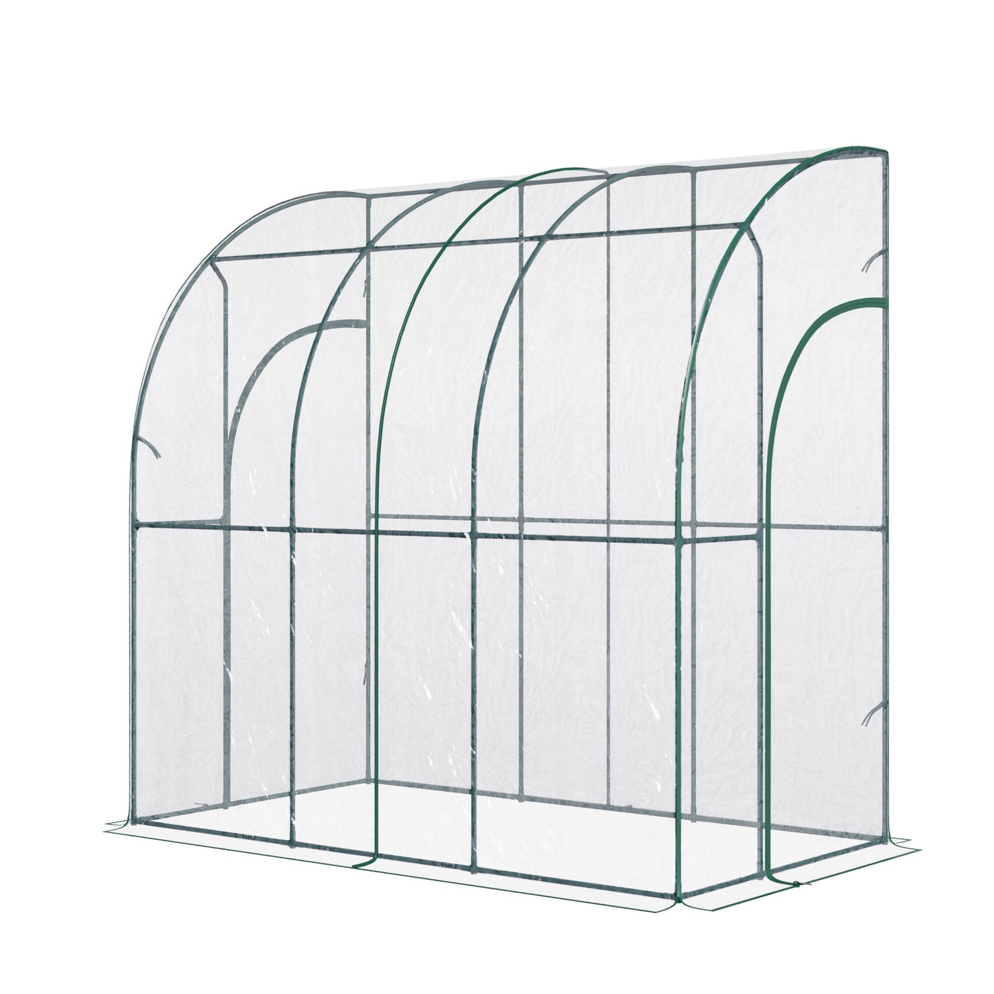 Walk-In Greenhouse, Lean-to Small Greenhouse with Zipped Roll Up Doors, Tomato Greenhouse with Plastic Cover and Sloping Top for Flowers, Vegetables and Herbs, 214cm x 118cm x 212cm, Clear