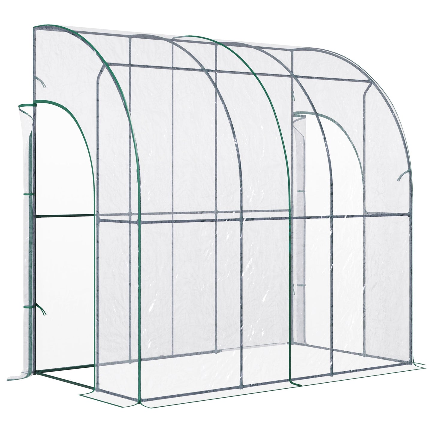 Walk-In Greenhouse, Lean-to Small Greenhouse with Zipped Roll Up Doors, Tomato Greenhouse with Plastic Cover and Sloping Top for Flowers, Vegetables and Herbs, 214cm x 118cm x 212cm, Clear