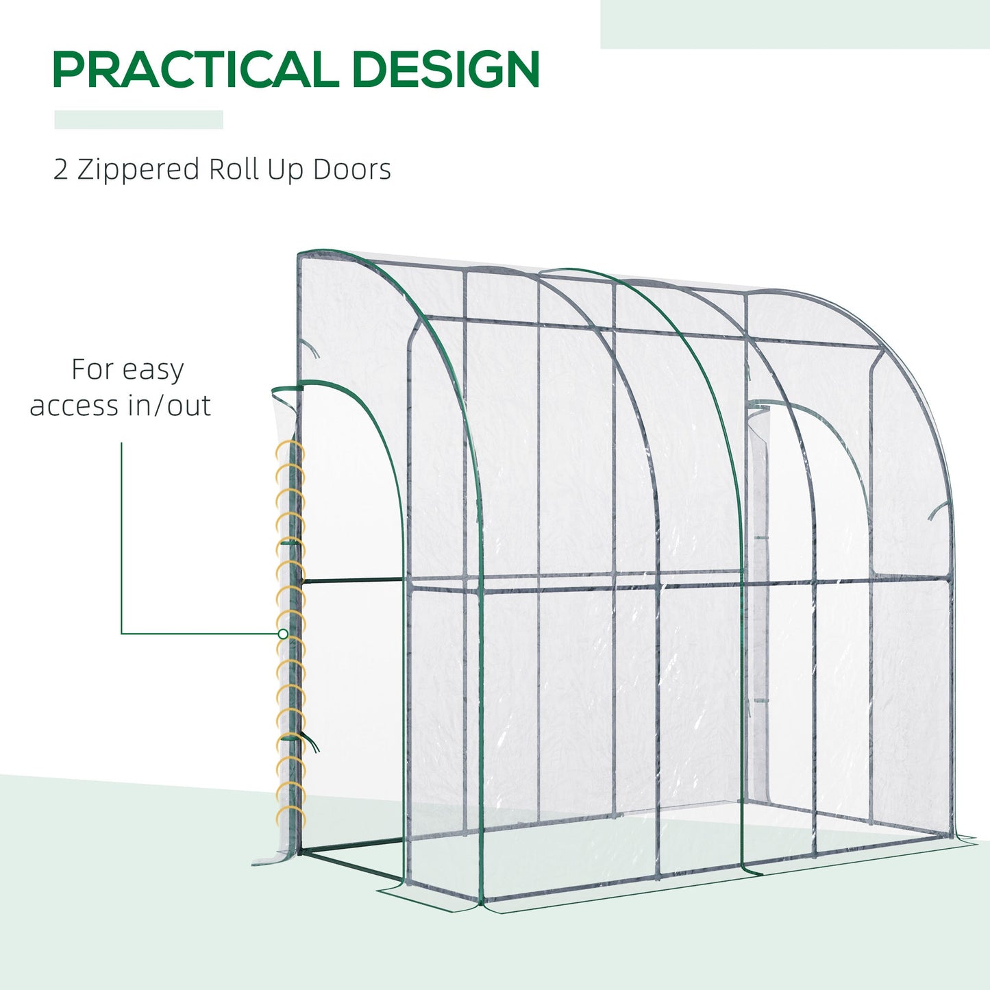 Walk-In Greenhouse, Lean-to Small Greenhouse with Zipped Roll Up Doors, Tomato Greenhouse with Plastic Cover and Sloping Top for Flowers, Vegetables and Herbs, 214cm x 118cm x 212cm, Clear