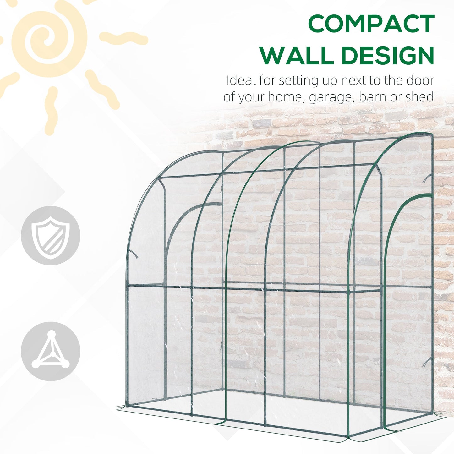Walk-In Greenhouse, Lean-to Small Greenhouse with Zipped Roll Up Doors, Tomato Greenhouse with Plastic Cover and Sloping Top for Flowers, Vegetables and Herbs, 214cm x 118cm x 212cm, Clear