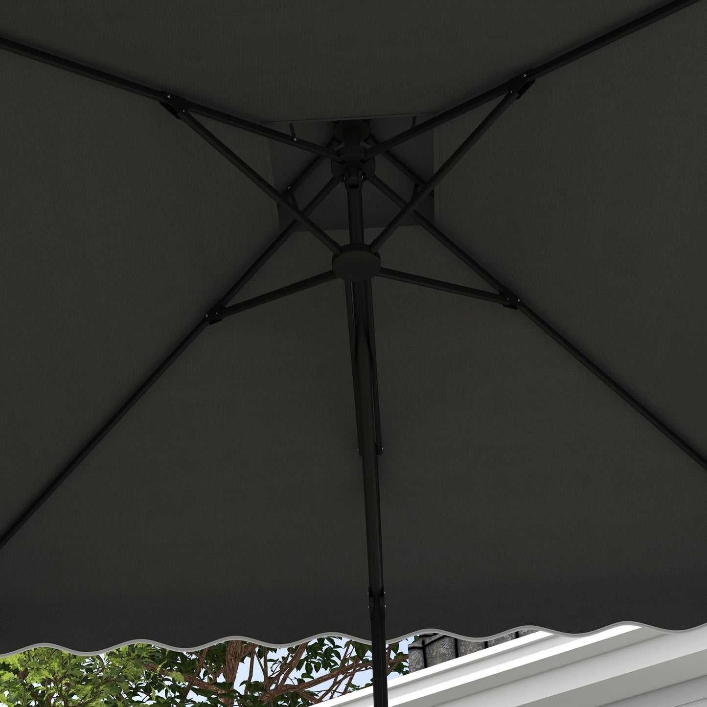 2.5m Cantilever Parasol with Easy Lever, Square Double Top Garden Parasol Umbrella with Ruffles and Cross Base, Overhanging Outdoor Sun Shades, Dark Grey