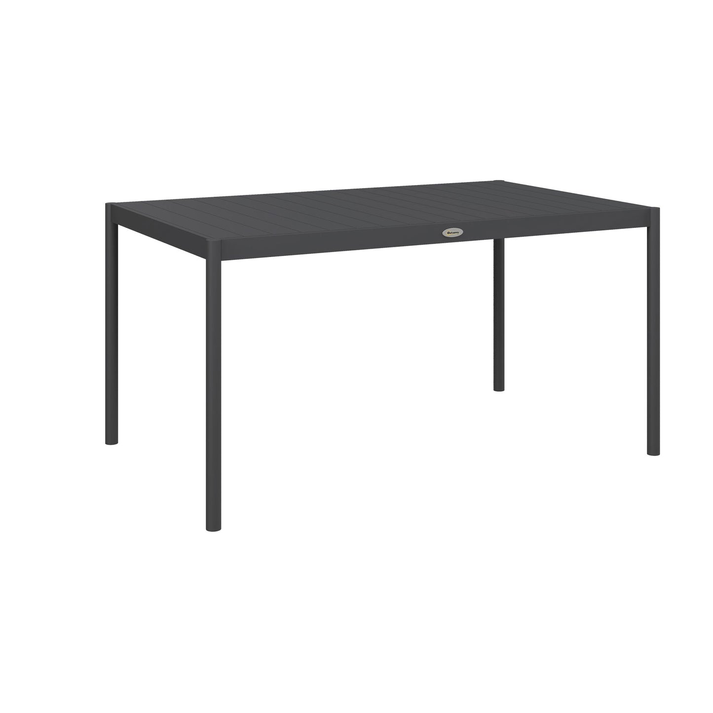 145cm Garden Table, Rectangle Outdoor Dining Table for 6 People, with Slatted Aluminium Top and Steel Legs, for Lawn, Balcony, Dark Grey