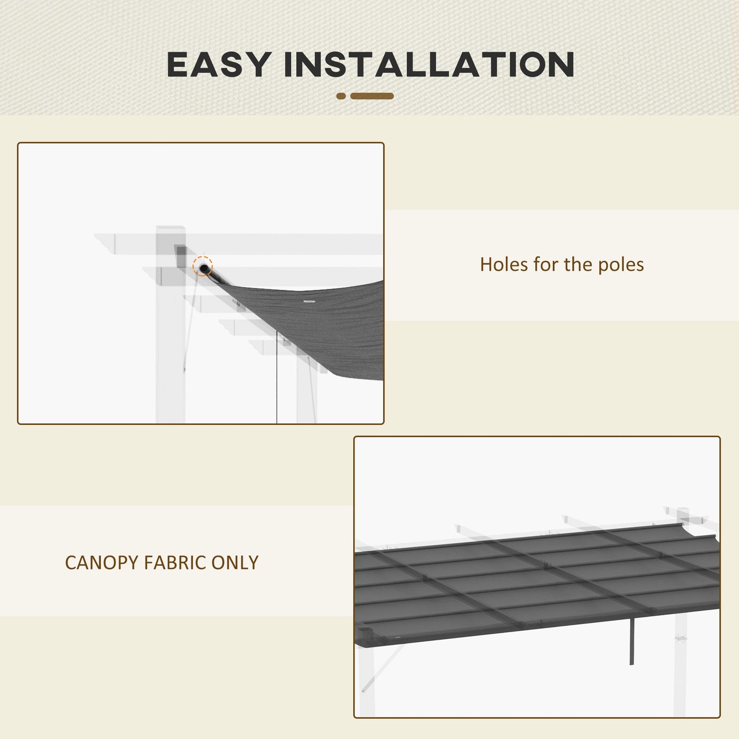 Retractable Pergola Shade Cover, Replacement Canopy Fabric for 4 x 3 (m) Pergola, Gazebo Retractable Roof, Dark Grey