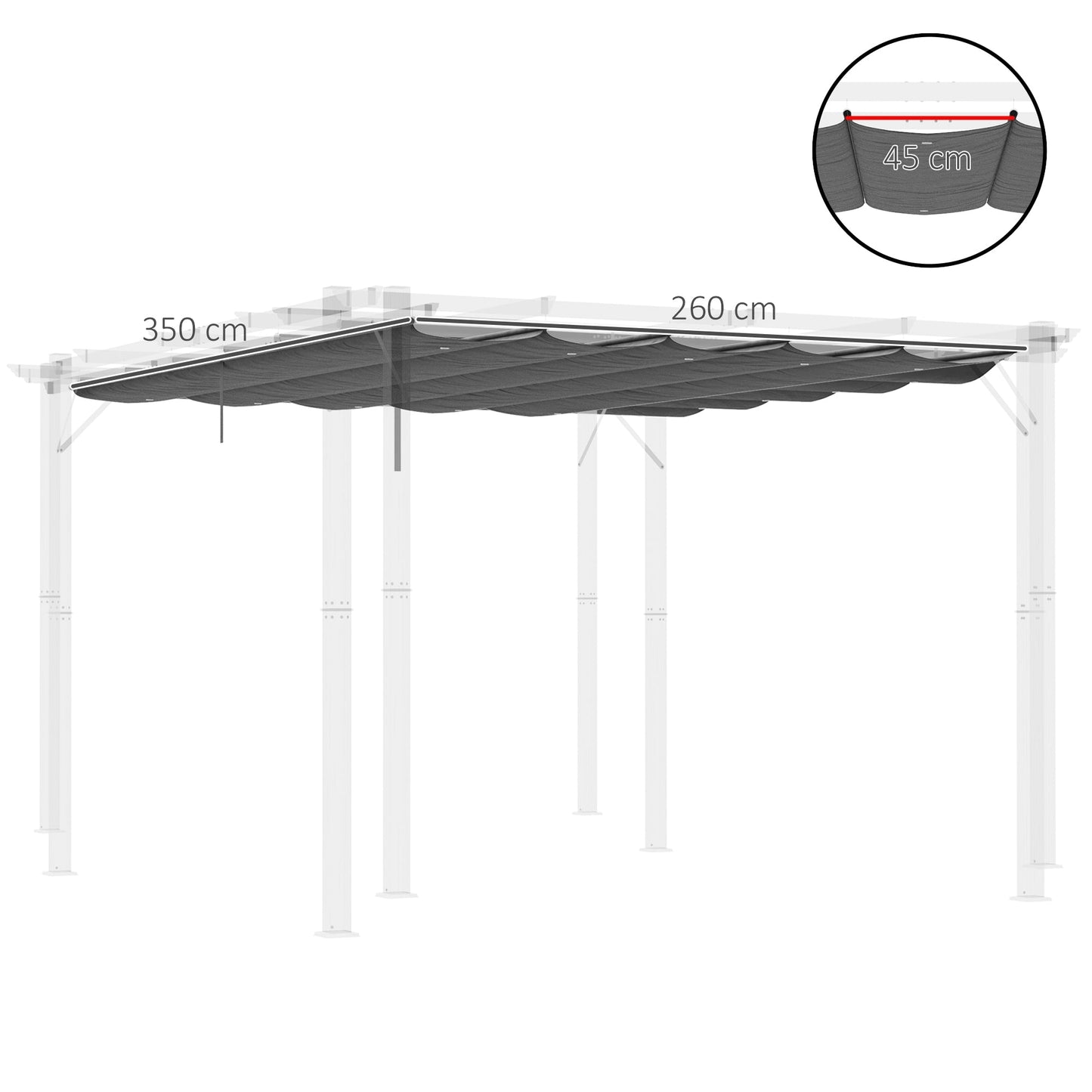 Retractable Pergola Shade Cover, Replacement Canopy Fabric for 4 x 3 (m) Pergola, Gazebo Retractable Roof, Dark Grey