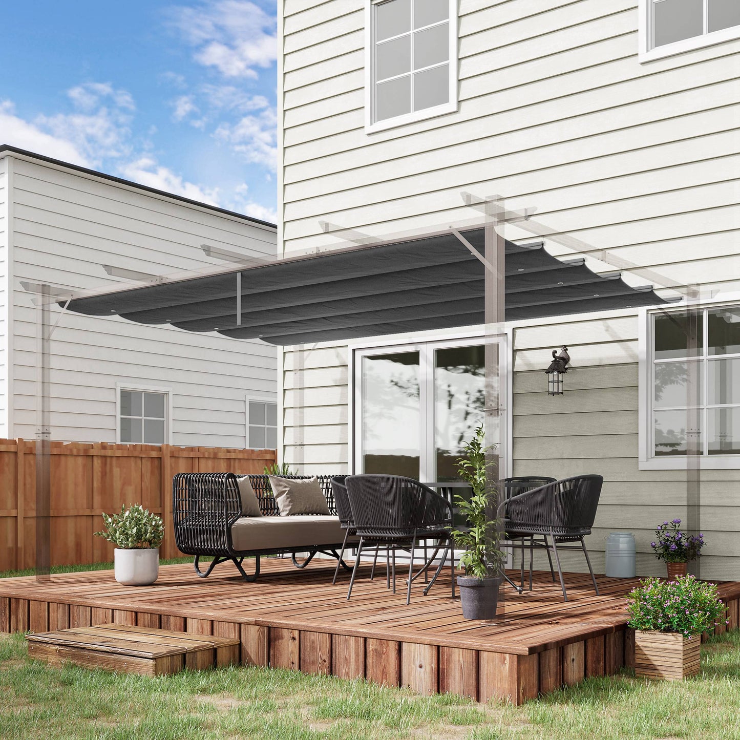 Retractable Pergola Shade Cover, Replacement Canopy Fabric for 4 x 3 (m) Pergola, Gazebo Retractable Roof, Dark Grey