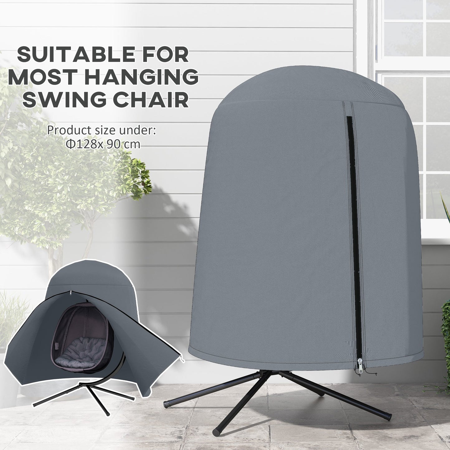 Hanging Egg Chair Cover, Outdoor Single Swing Chair Cover, Waterproof Anti-dust Furniture Protector with Zipper, 420D Oxford Fabric for Φ128 x 190H cm Stand, Grey