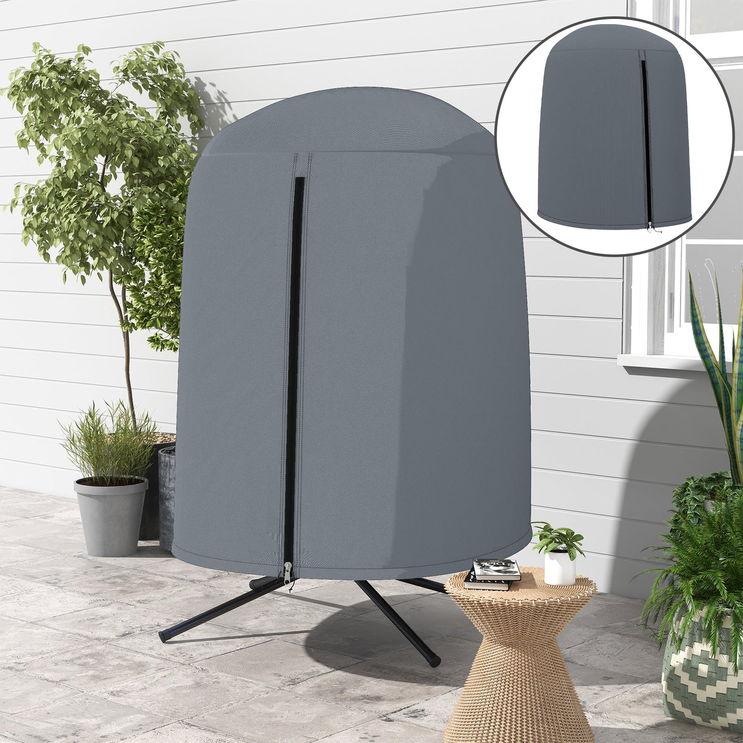 Hanging Egg Chair Cover, Outdoor Single Swing Chair Cover, Waterproof Anti-dust Furniture Protector with Zipper, 420D Oxford Fabric for Φ128 x 190H cm Stand, Grey